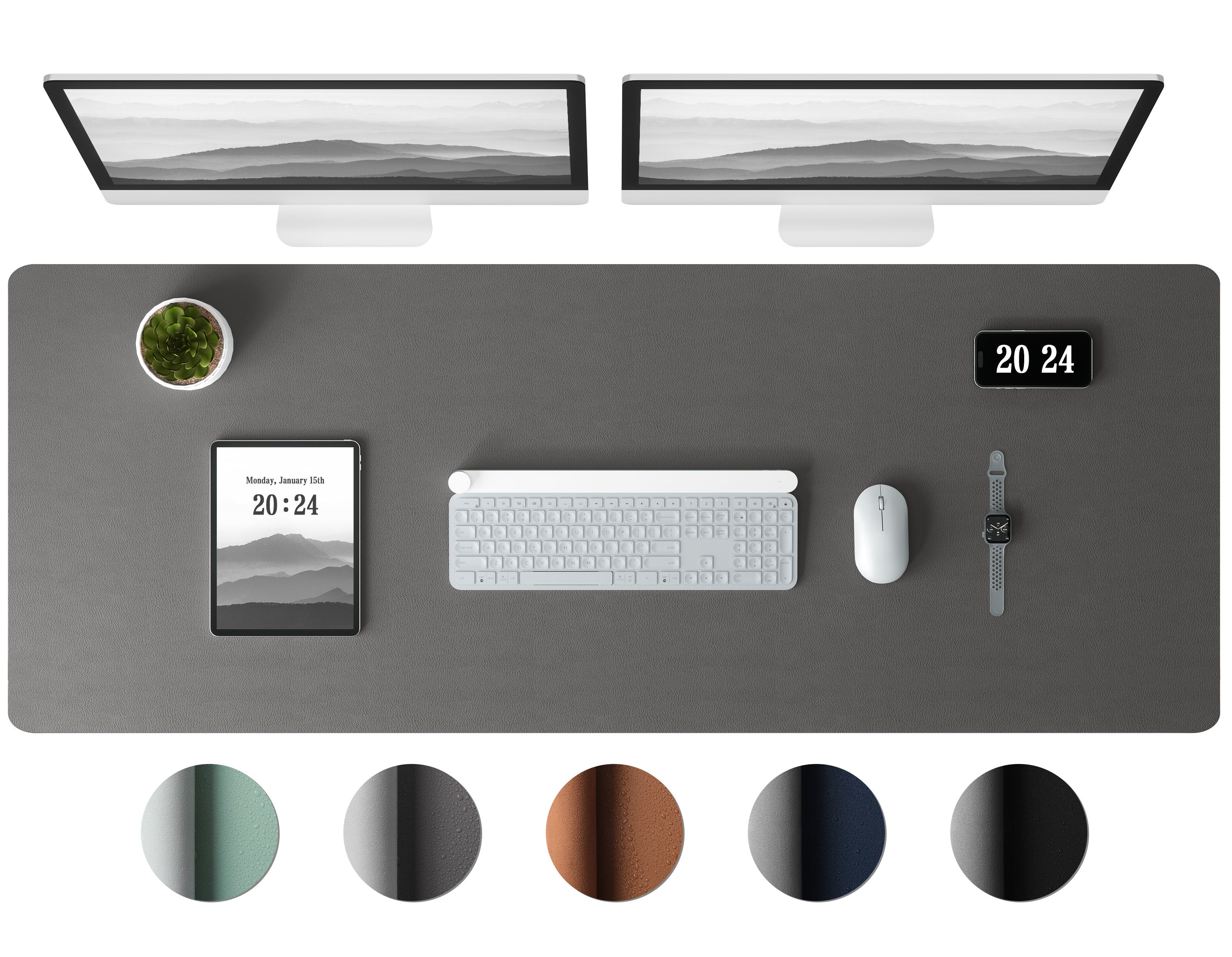 Leather Desk Pad Protector - Large Mouse Pad, Office Desk Mat, Non-Slip PU Leather Desk Blotter