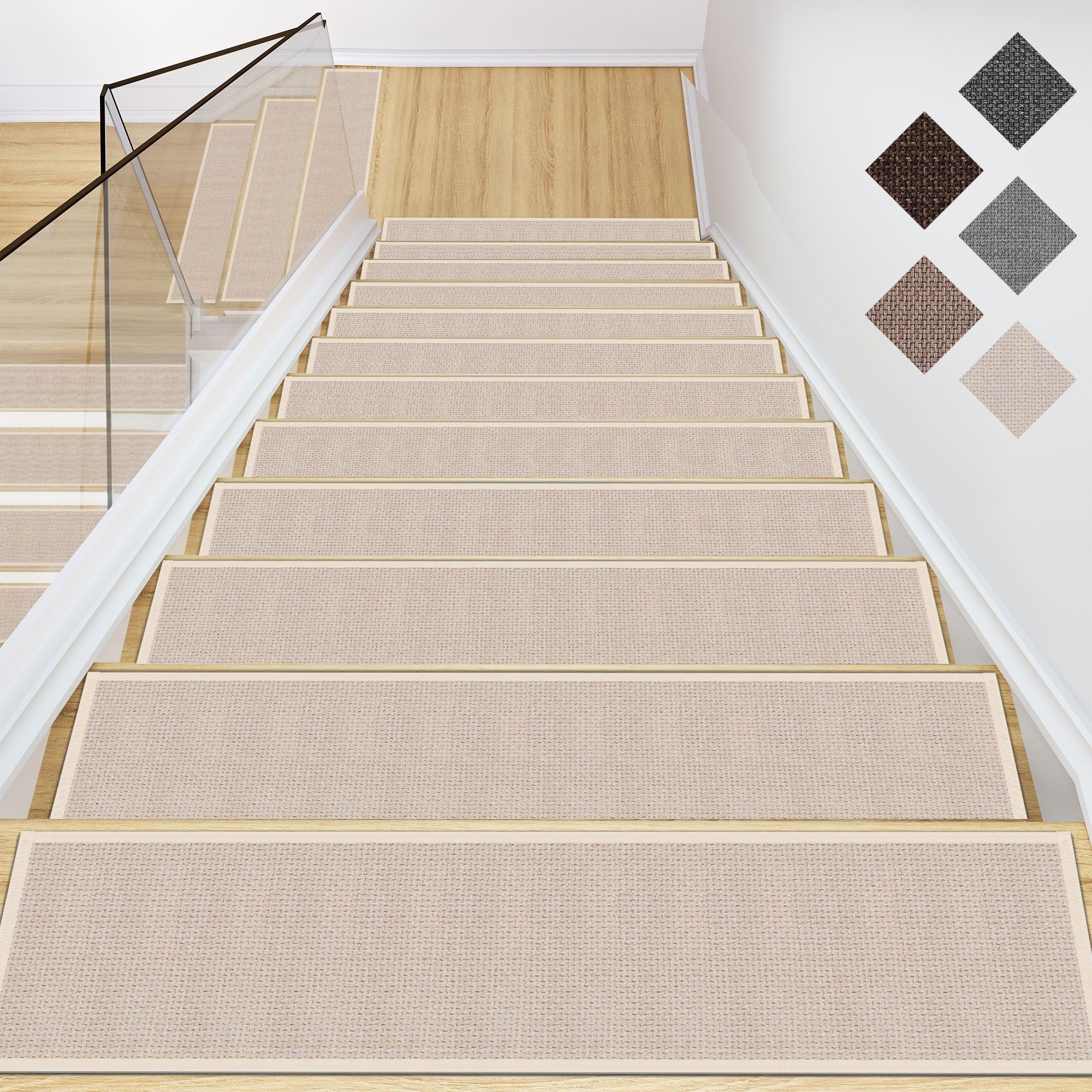 Non Slip Stair Treads for Wooden Steps Indoor 15pcs Brown Stair Rugs