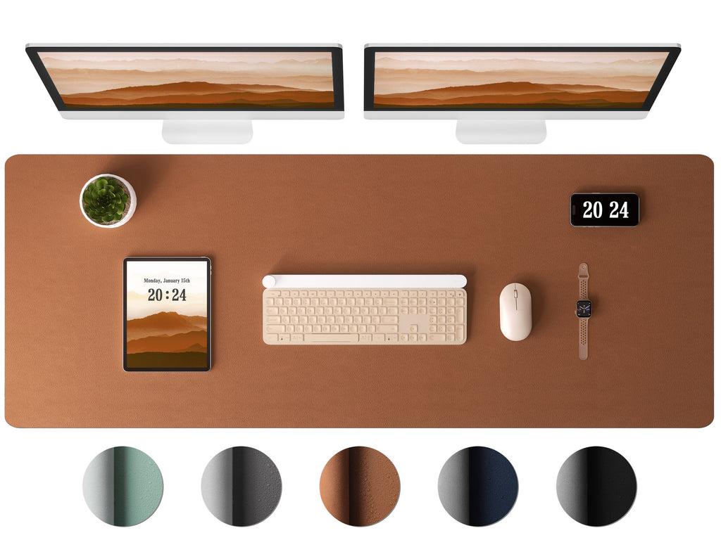 Leather Desk Pad Protector - Large Mouse Pad, Office Desk Mat, Non-Slip PU Leather Desk Blotter