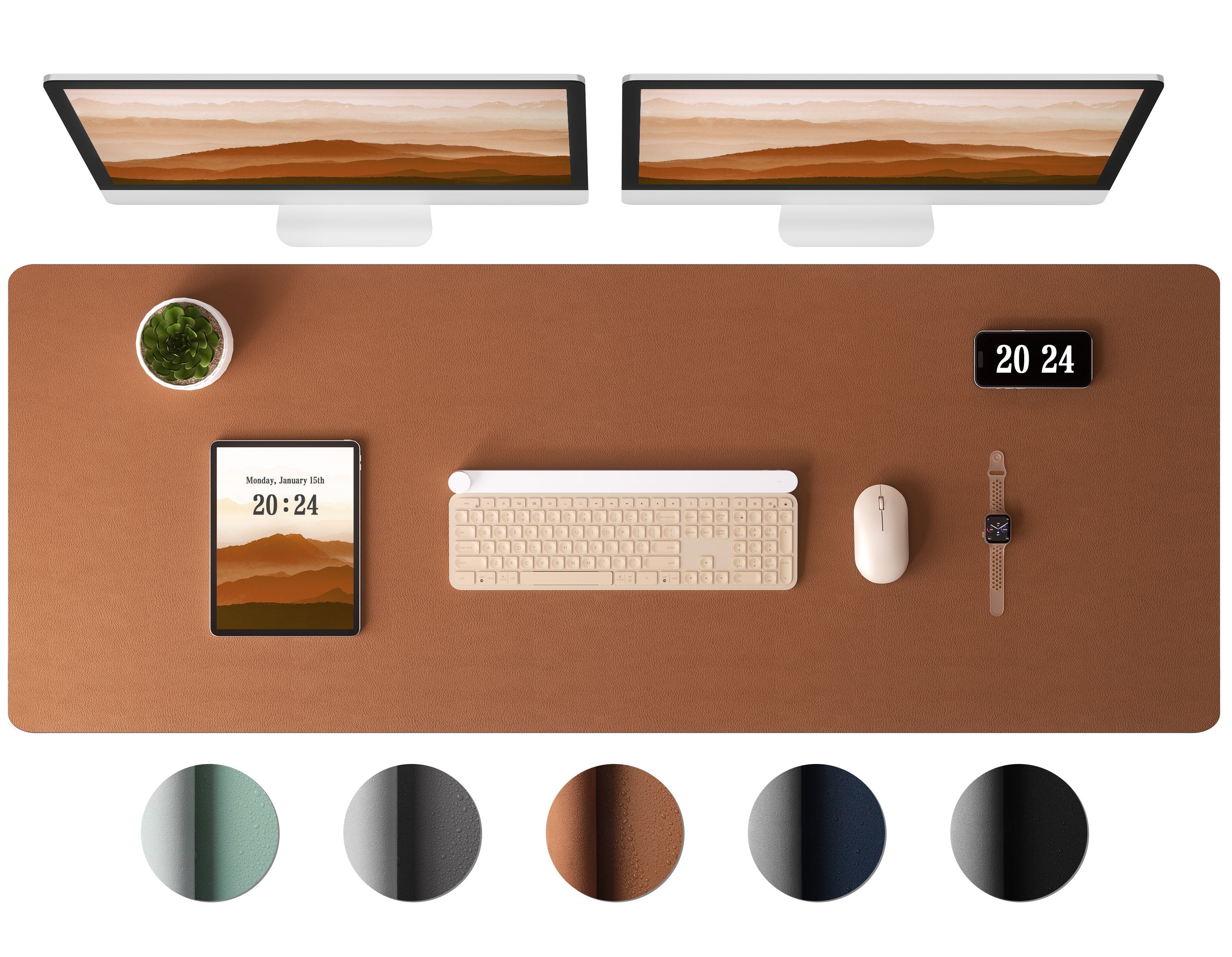 Leather Desk Pad Protector - Large Mouse Pad, Office Desk Mat, Non-Slip PU Leather Desk Blotter