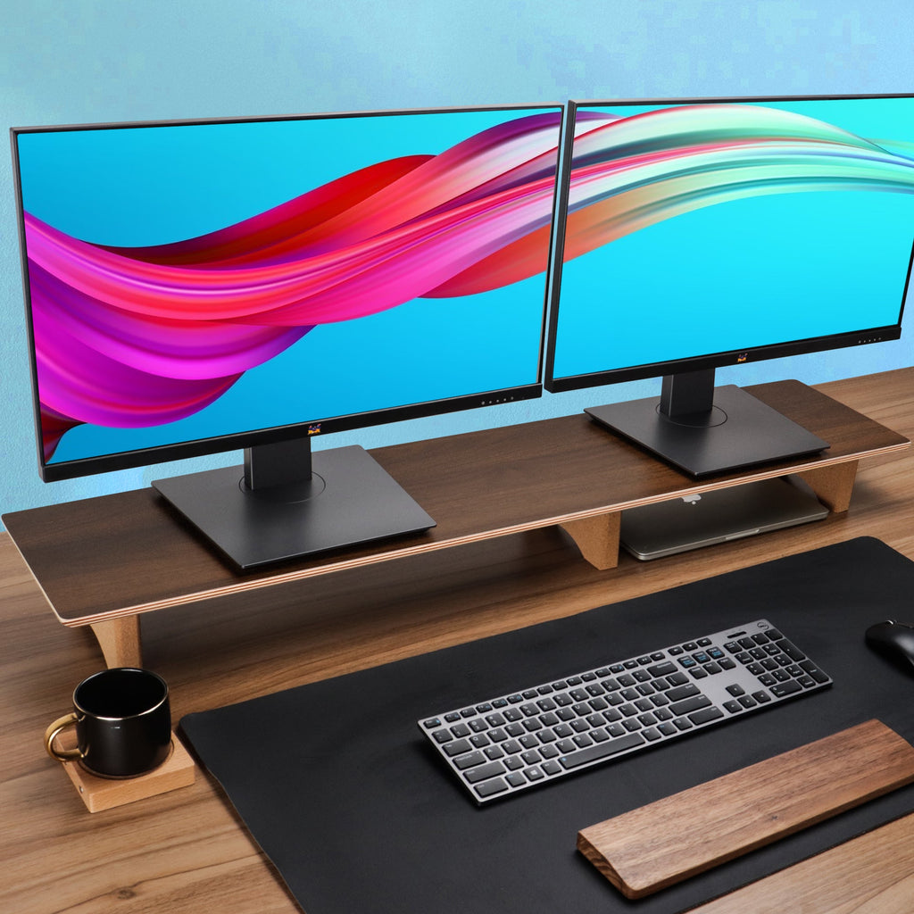 Dual Monitor Stand Solid Wood Desktop Stands (Three Color)