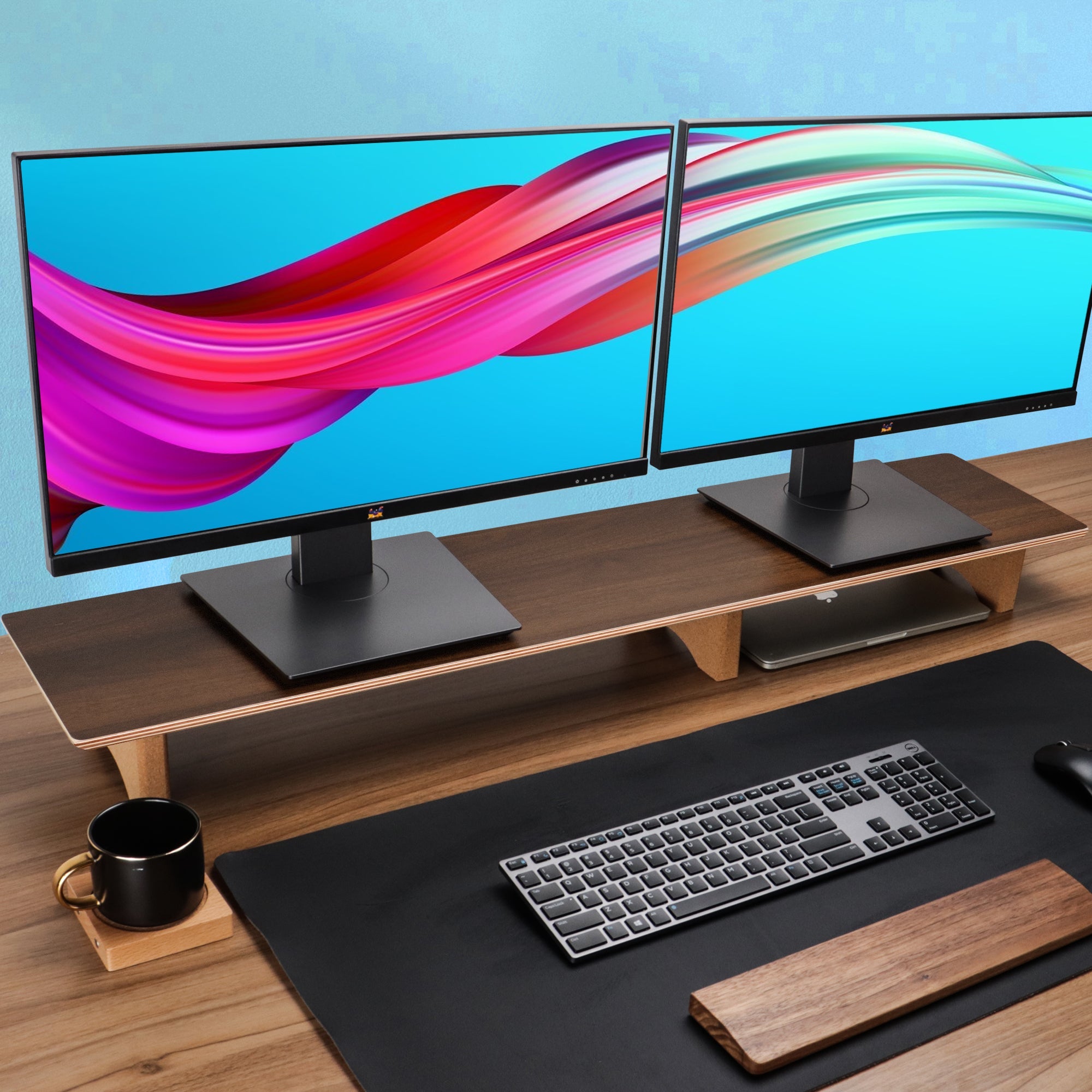 Dual Monitor Stand Solid Wood Desktop Stands (Three Color)