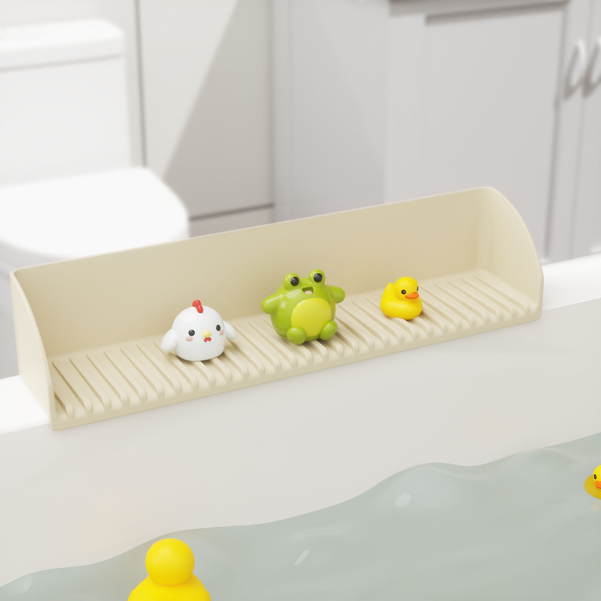 Bathtub Splash Guard for Tub - Silicone Tub Water Splash Guard with 4 Suction Cups, Bath Toy Holder, Tub Play Shelf for Kids, Bathtub Side Splash Guard Tray, Toddler Bathroom Essentials, 1Pack