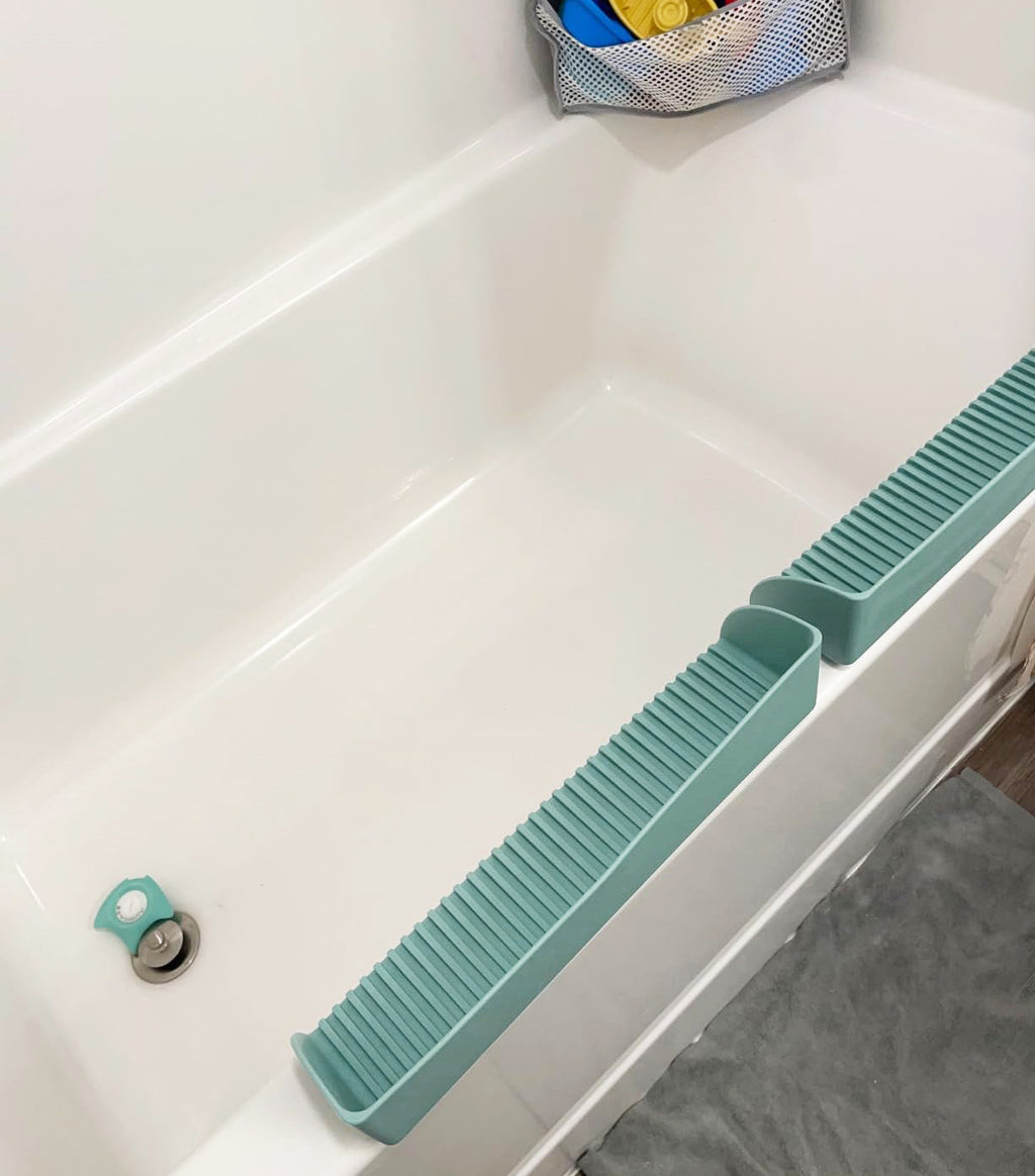 Bathtub Splash Guard for Tub - Silicone Tub Water Splash Guard with 4 Suction Cups, Bath Toy Holder, Tub Play Shelf for Kids, Bathtub Side Splash Guard Tray, Toddler Bathroom Essentials, 1Pack