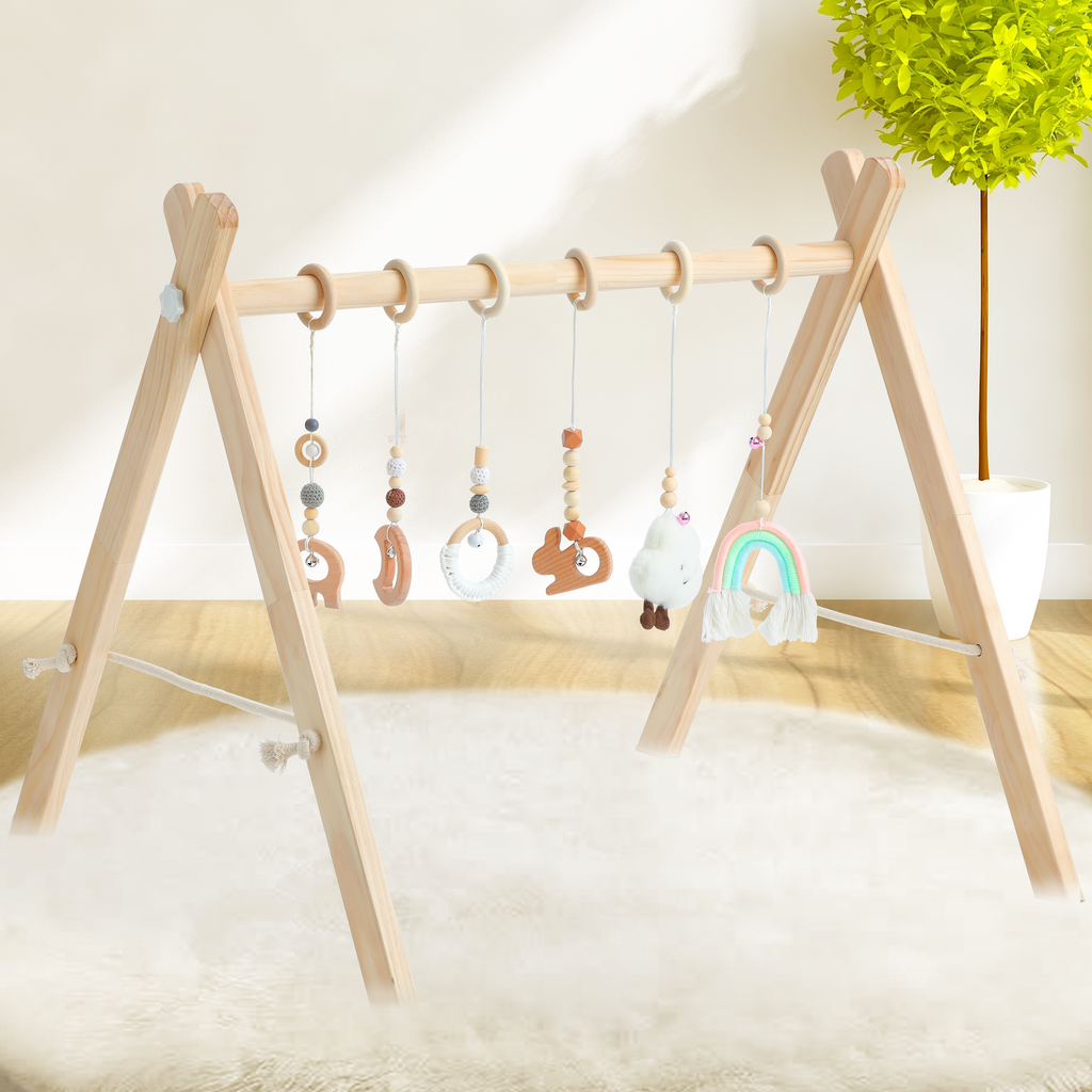 Best Baby Play Gym Wooden with 6 Infant Activity Toys
