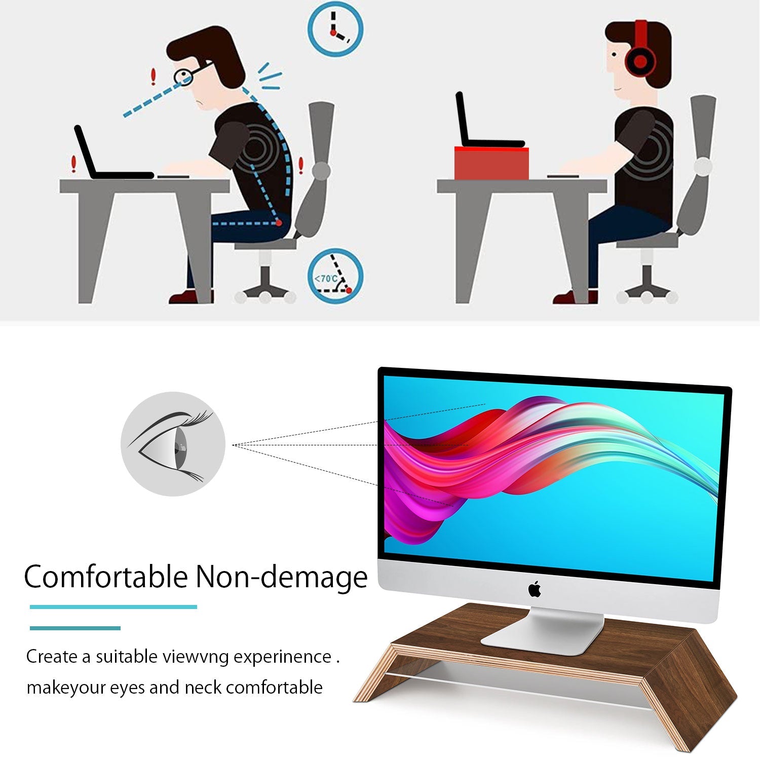 Monitor Stand Solid Wood Desktop Stands for Laptop (Two Color)