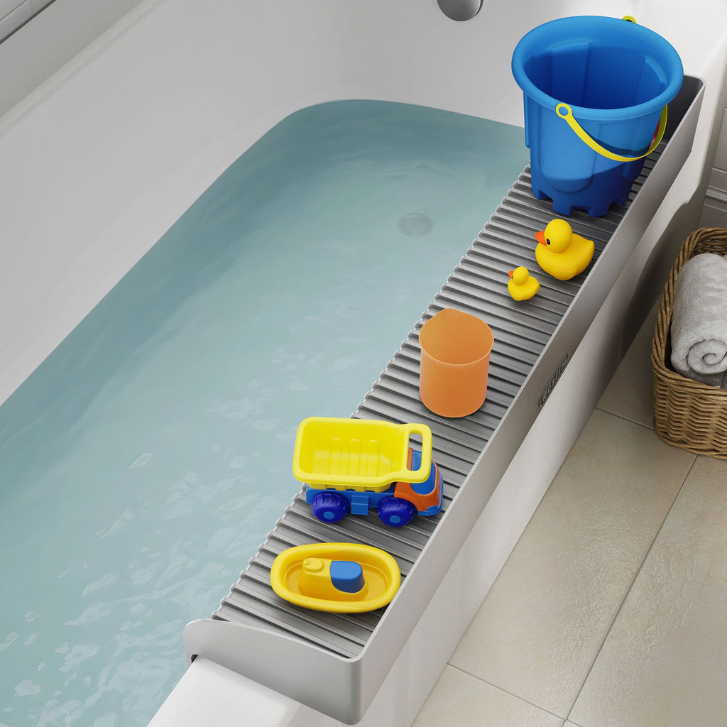 Bathtub Splash Guard for Kids - Silicone Bath Splash Guard Shelf, Large Bath Toy Tray Holder, Tub Water Splash Guard with Strong Suction Cups, Bathroom Accessories for Baby Bath, Aqua