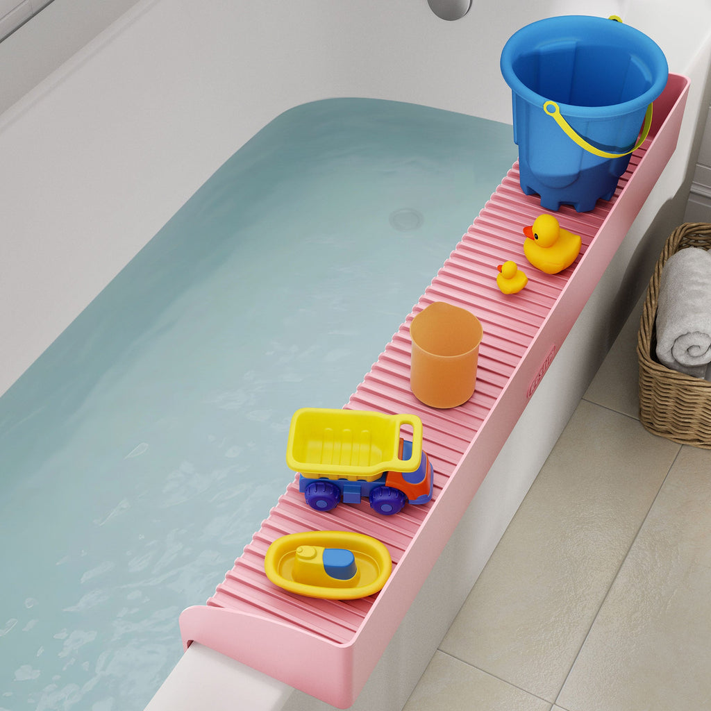 Bathtub Splash Guard for Kids - Silicone Bath Splash Guard Shelf, Large Bath Toy Tray Holder, Tub Water Splash Guard with Strong Suction Cups, Bathroom Accessories for Baby Bath, Aqua