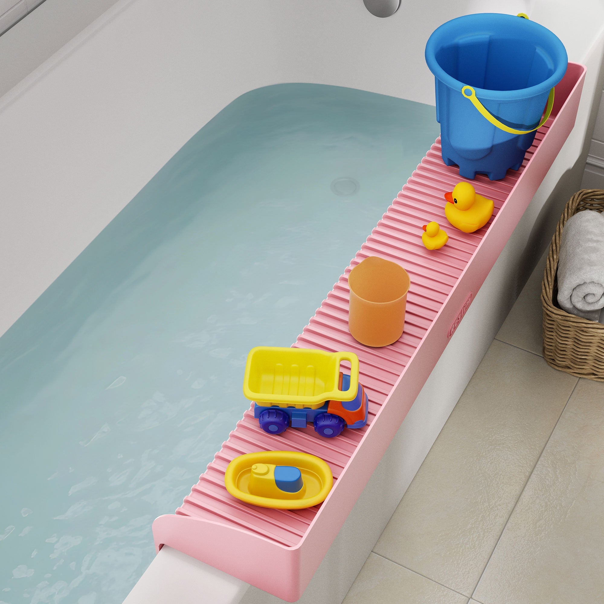 Bathtub Splash Guard for Kids - Silicone Bath Splash Guard Shelf, Large Bath Toy Tray Holder, Tub Water Splash Guard with Strong Suction Cups, Bathroom Accessories for Baby Bath, Aqua