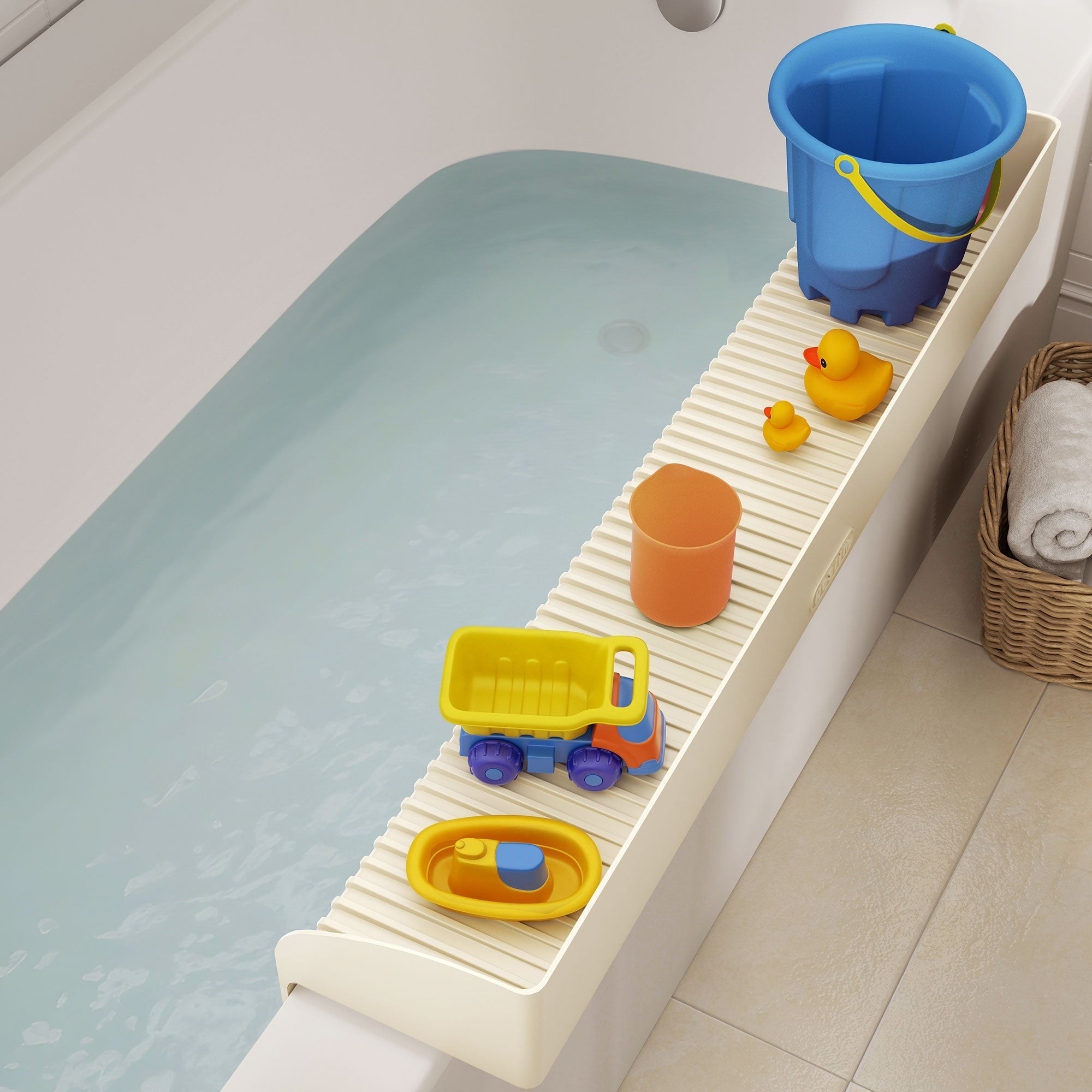 Bathtub Splash Guard for Kids - Silicone Bath Splash Guard Shelf, Large Bath Toy Tray Holder, Tub Water Splash Guard with Strong Suction Cups, Bathroom Accessories for Baby Bath, Aqua