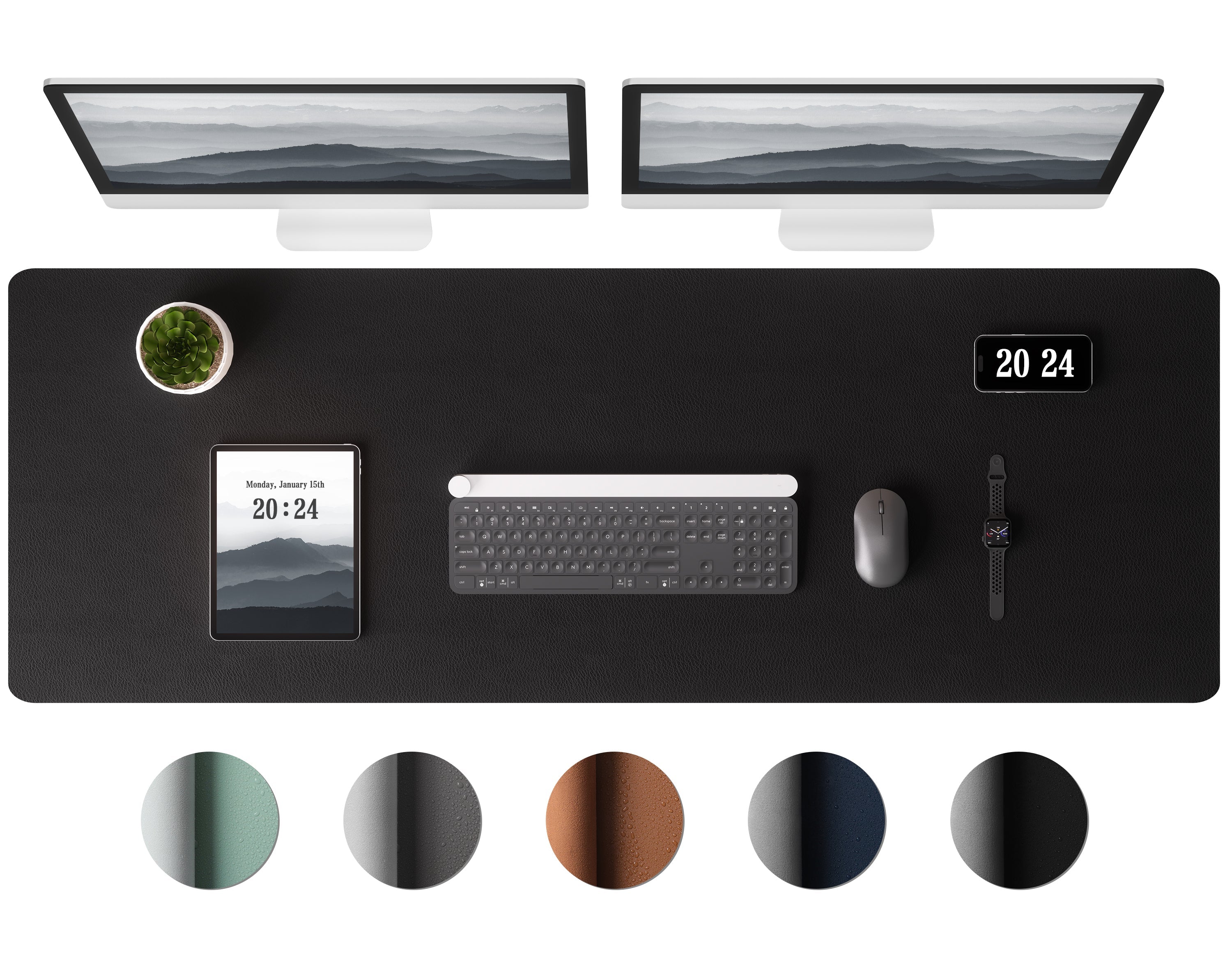 Leather Desk Pad Protector - Large Mouse Pad, Office Desk Mat, Non-Slip PU Leather Desk Blotter