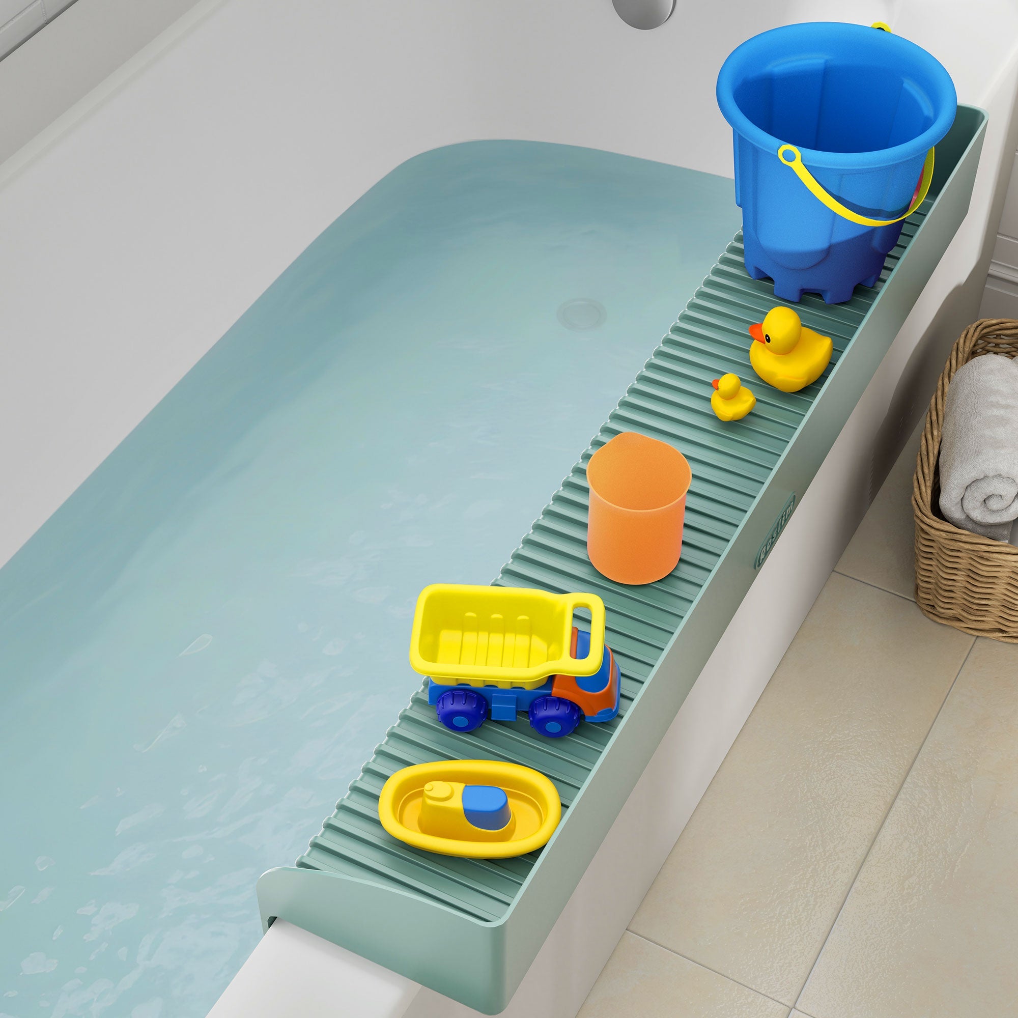 Bathtub Splash Guard for Kids - Silicone Bath Splash Guard Shelf, Large Bath Toy Tray Holder, Tub Water Splash Guard with Strong Suction Cups, Bathroom Accessories for Baby Bath, Aqua