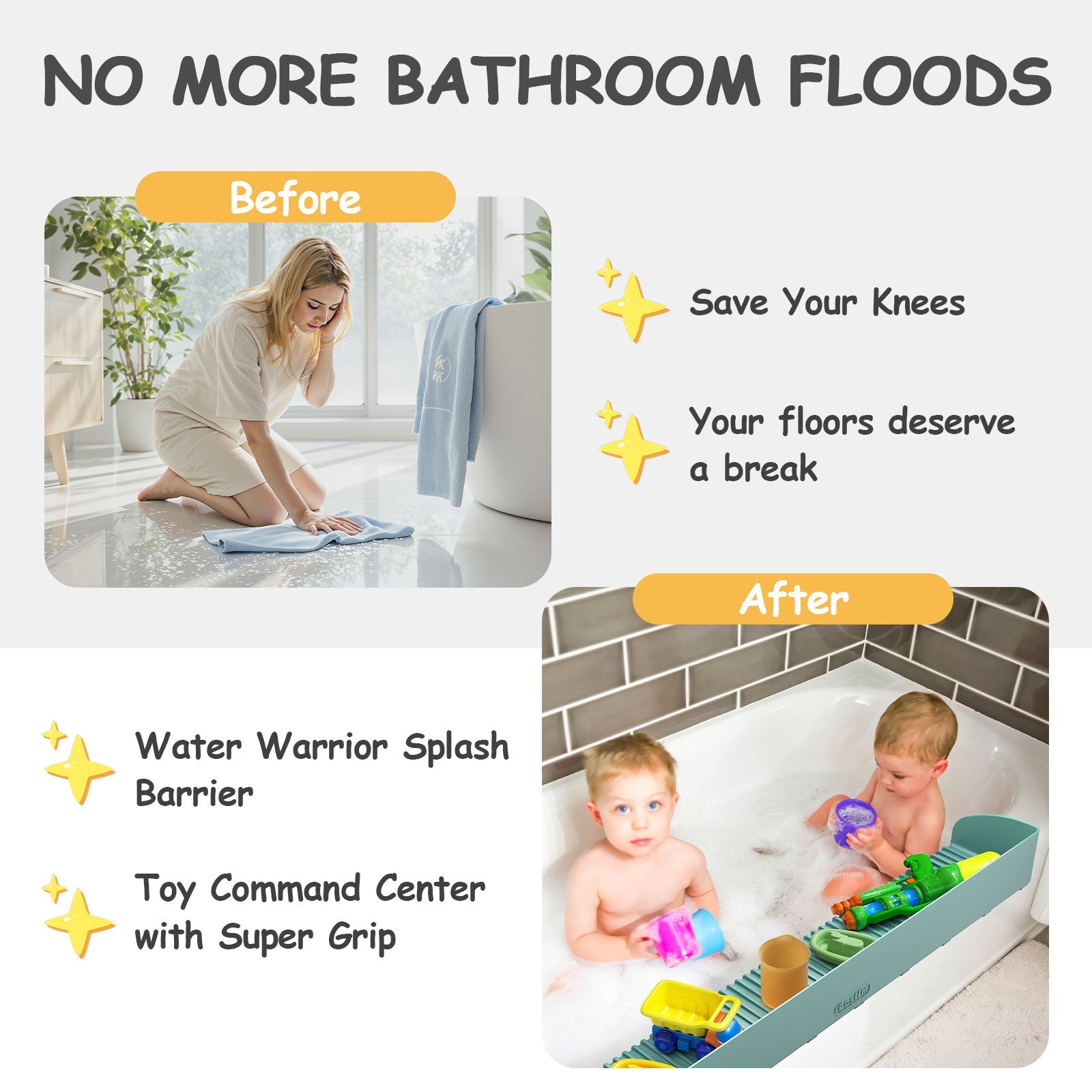 Bathtub Splash Guard for Kids - Silicone Bath Splash Guard Shelf, Large Bath Toy Tray Holder, Tub Water Splash Guard with Strong Suction Cups, Bathroom Accessories for Baby Bath, Aqua