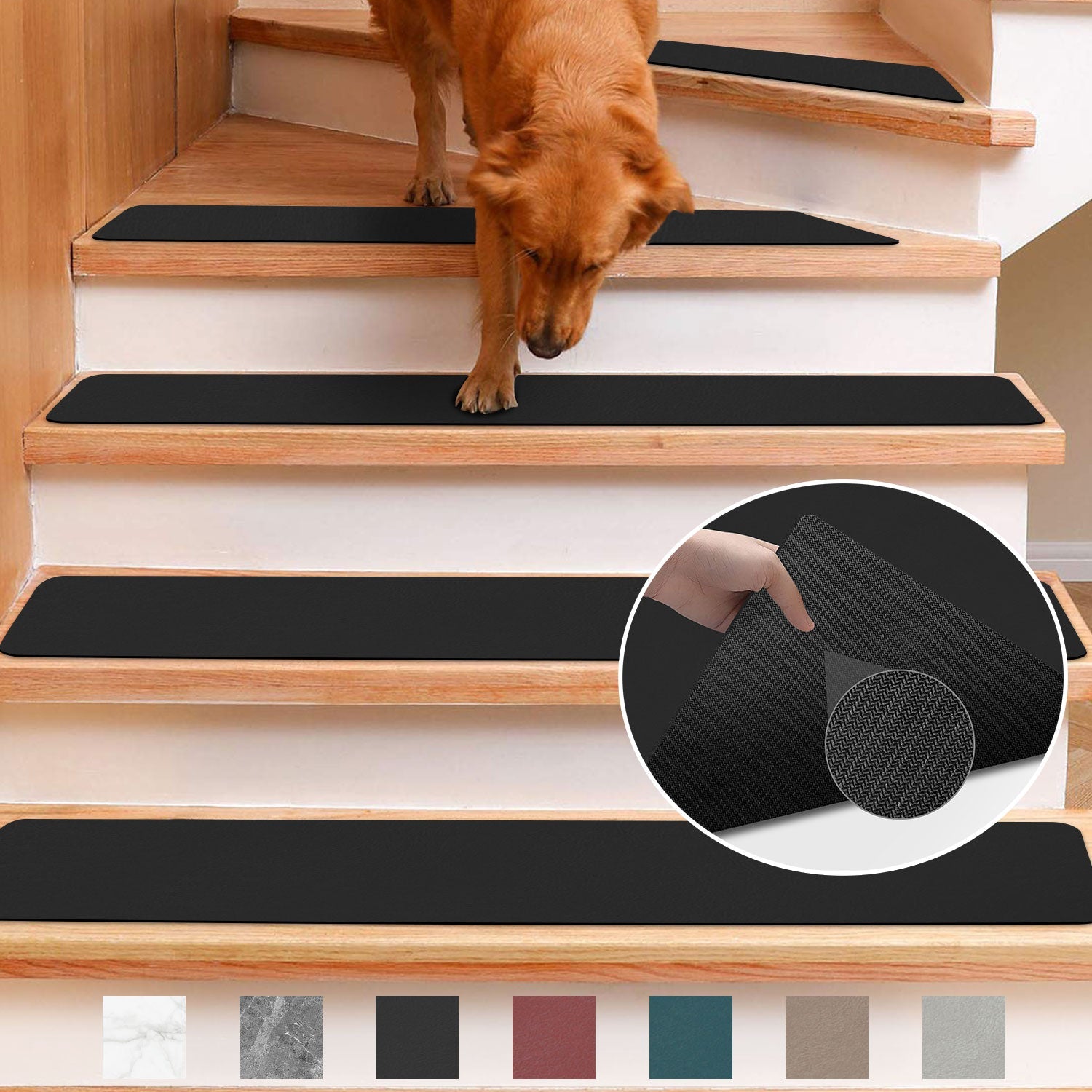 Rubber Stair Treads Carpet Non Slip Black Stair Rugs for Wooden Steps