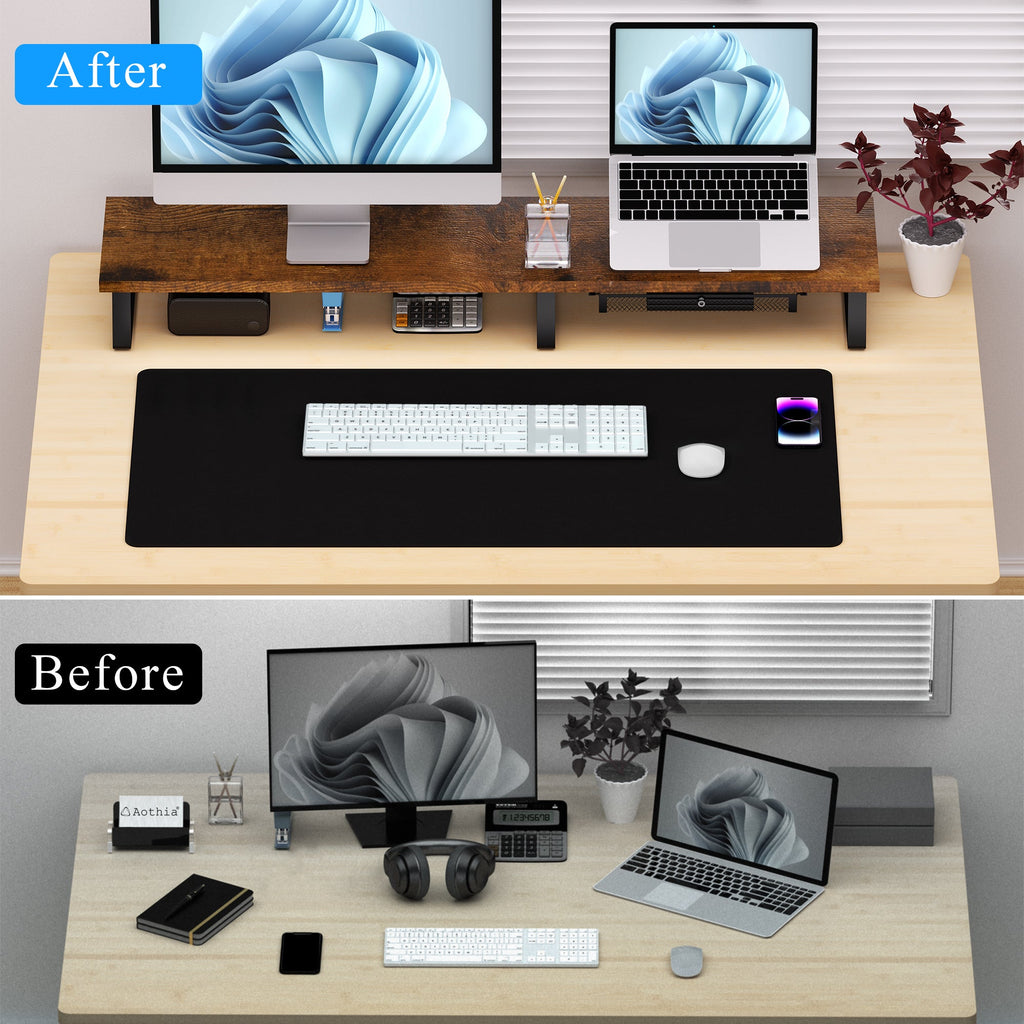 Monitor Stand with Drawer For 2 Monitors Desk Shelf with Metal Legs  (Three Color)