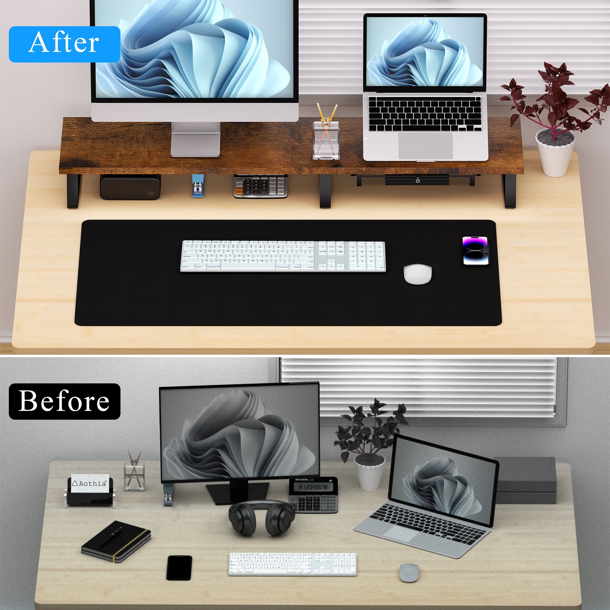 Monitor Stand with Drawer For 2 Monitors Desk Shelf with Metal Legs  (Three Color)