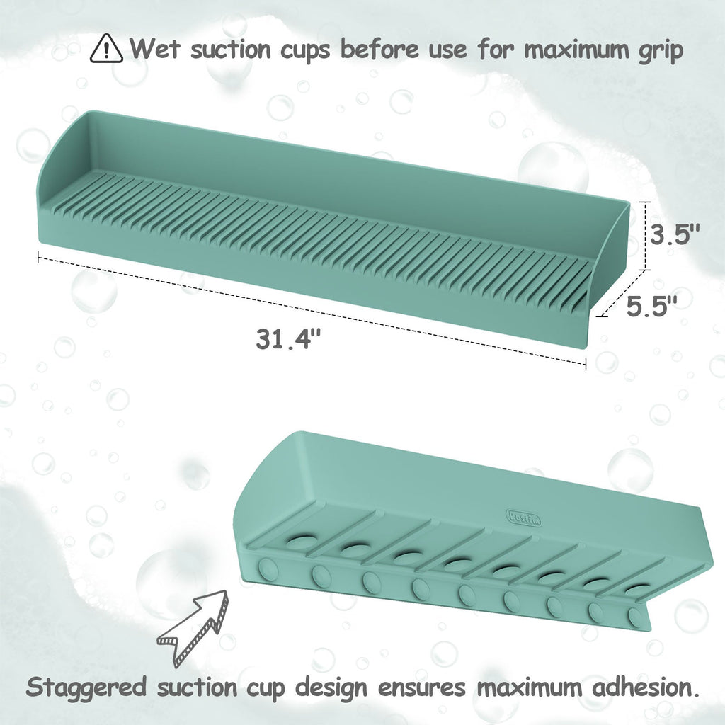 Bathtub Splash Guard for Kids - Silicone Bath Splash Guard Shelf, Large Bath Toy Tray Holder, Tub Water Splash Guard with Strong Suction Cups, Bathroom Accessories for Baby Bath, Aqua