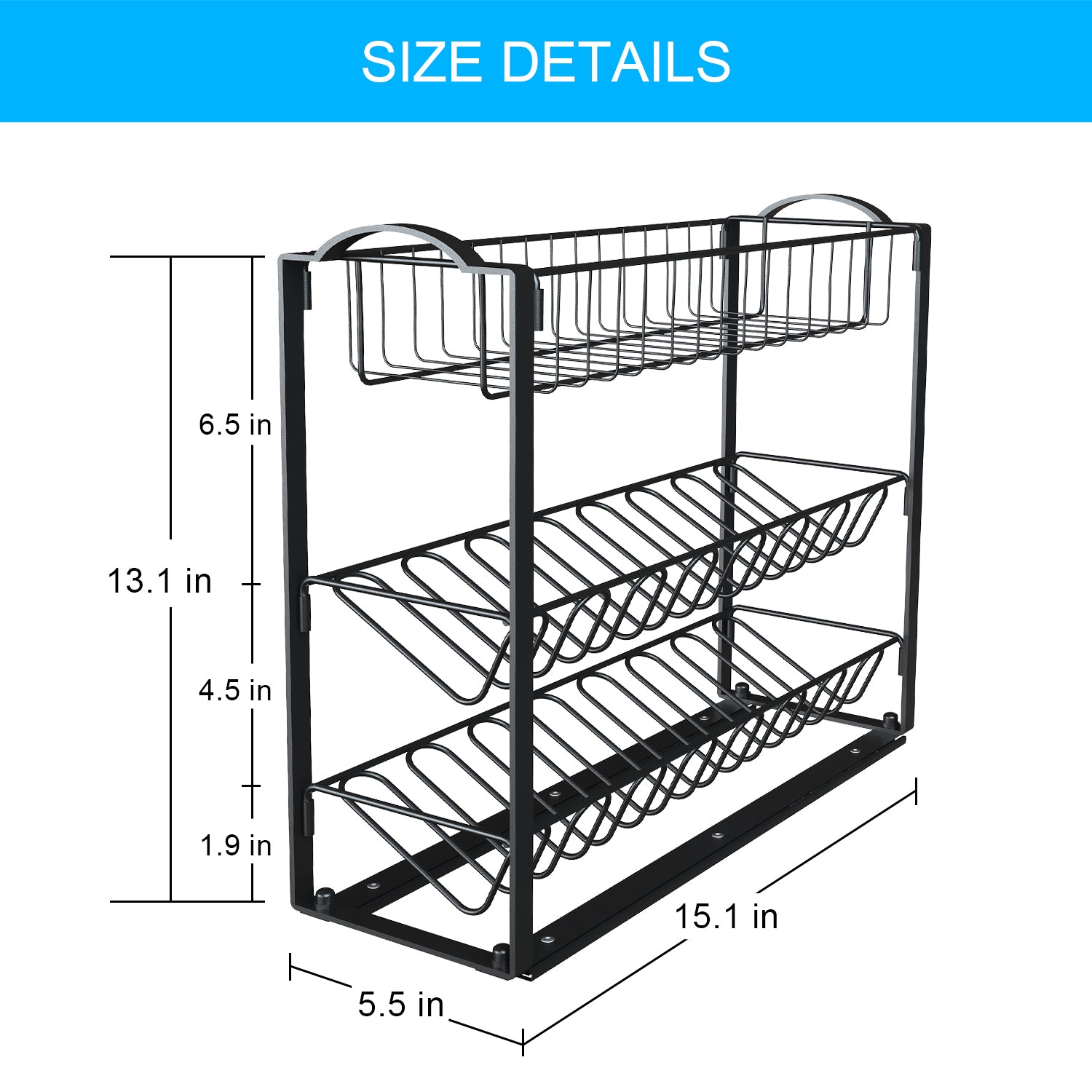 Pull Out 3-Tier Spice Rack Sliding Organizer for Kitchen Cabinets
