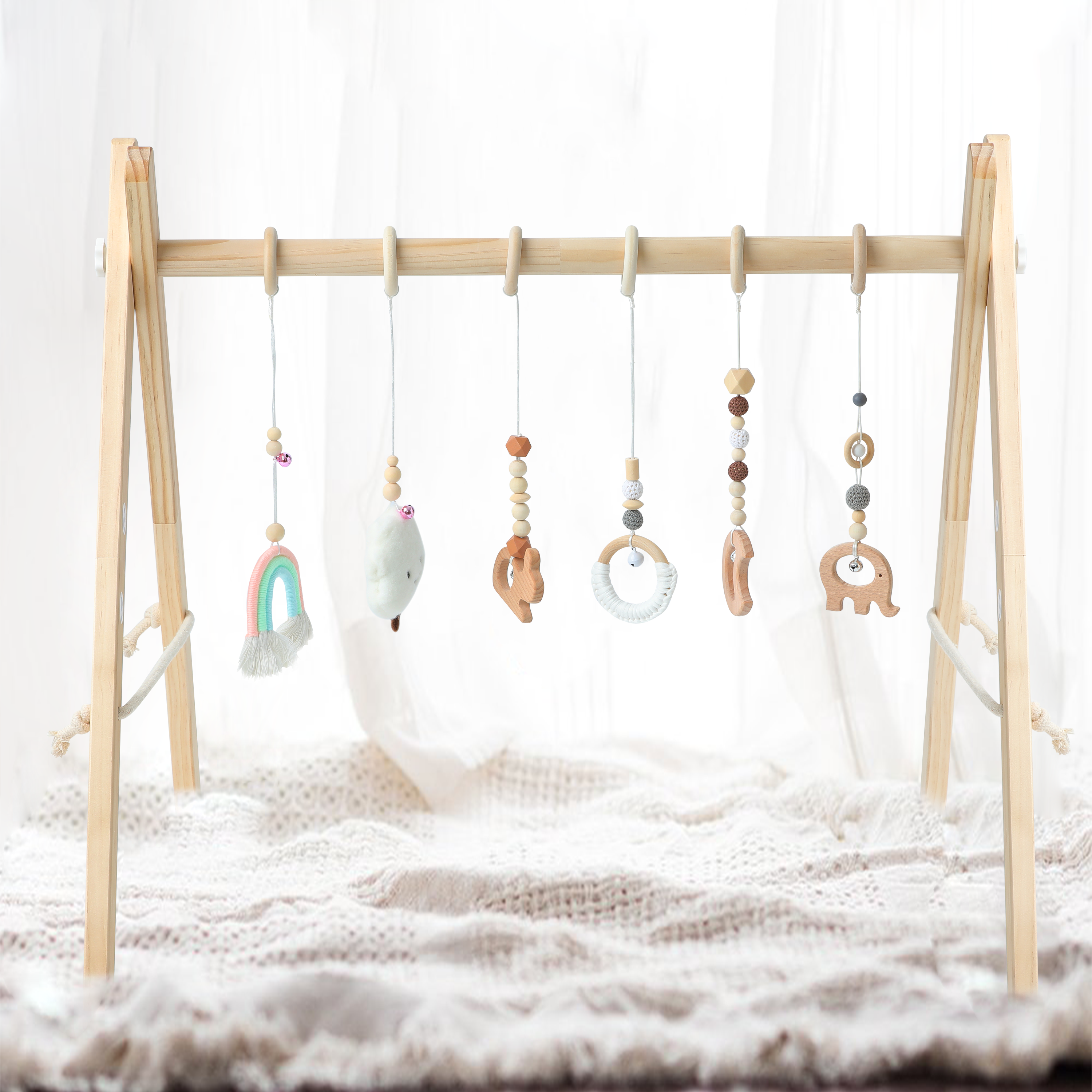 Best Baby Play Gym Wooden with 6 Infant Activity Toys