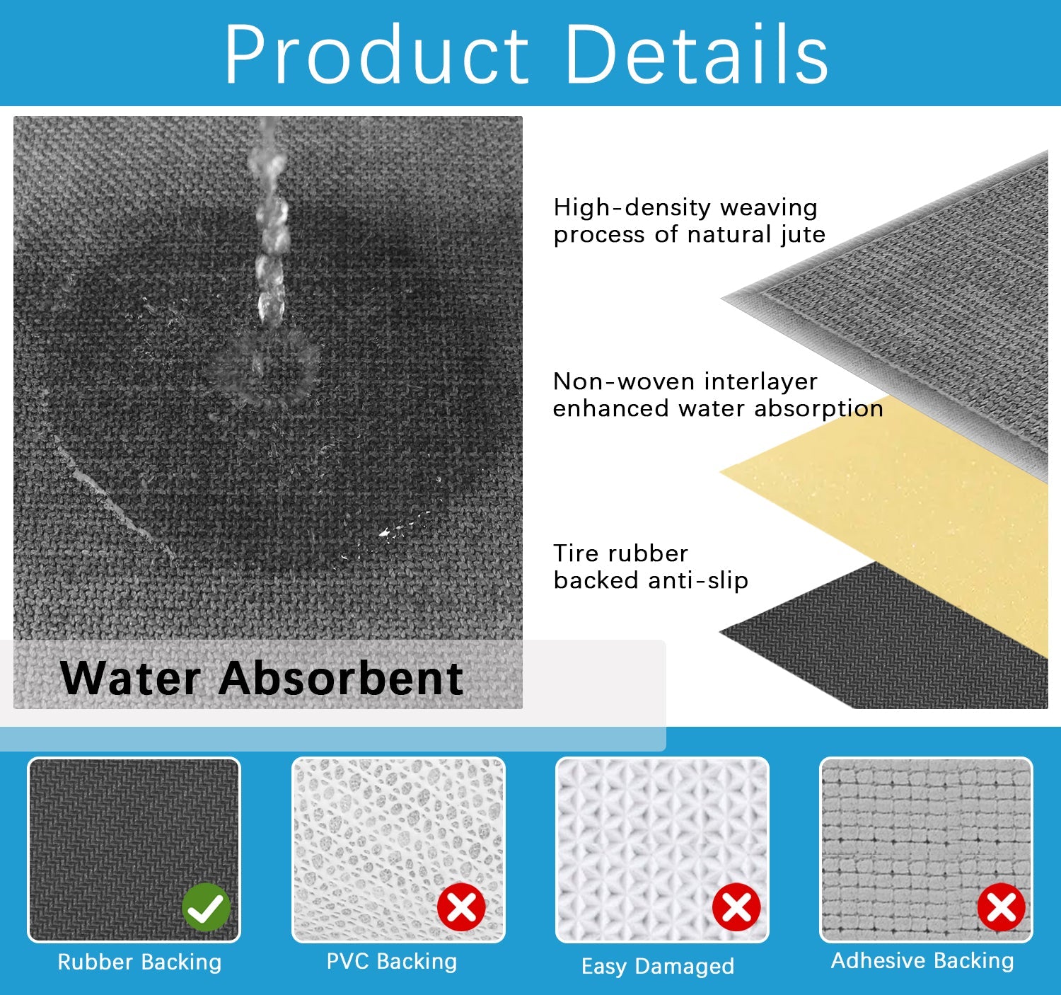 Boho Kitchen Rugs and Jute hallway mat anti-slip washable 60x26 inches