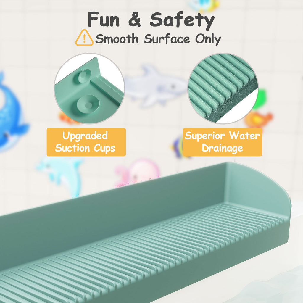 Bathtub Splash Guard for Kids - Silicone Bath Splash Guard Shelf, Large Bath Toy Tray Holder, Tub Water Splash Guard with Strong Suction Cups, Bathroom Accessories for Baby Bath, Aqua