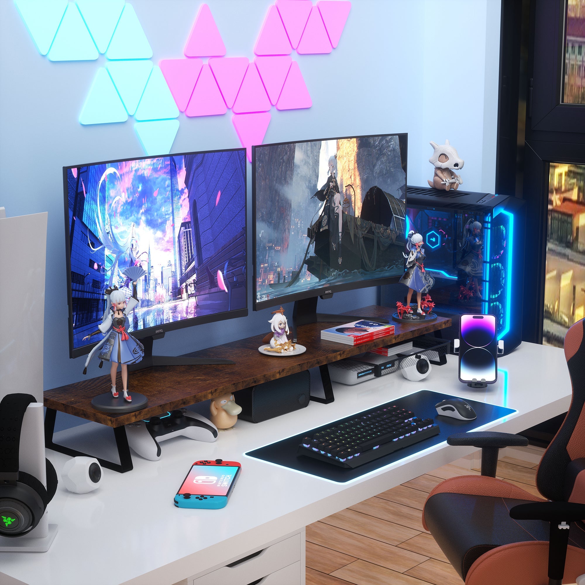 Monitor Stand with Drawer For 2 Monitors Desk Shelf with Metal Legs  (Three Color)