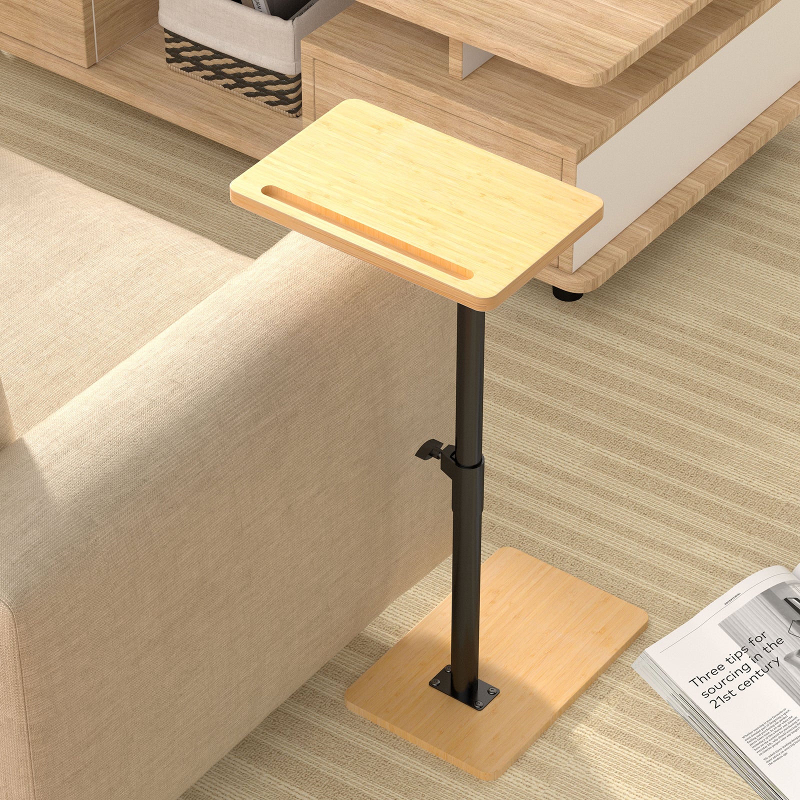 54Pcs - 360° Rotatable Sofa Tray Table for Couch Arm - Bamboo,Rectangle）