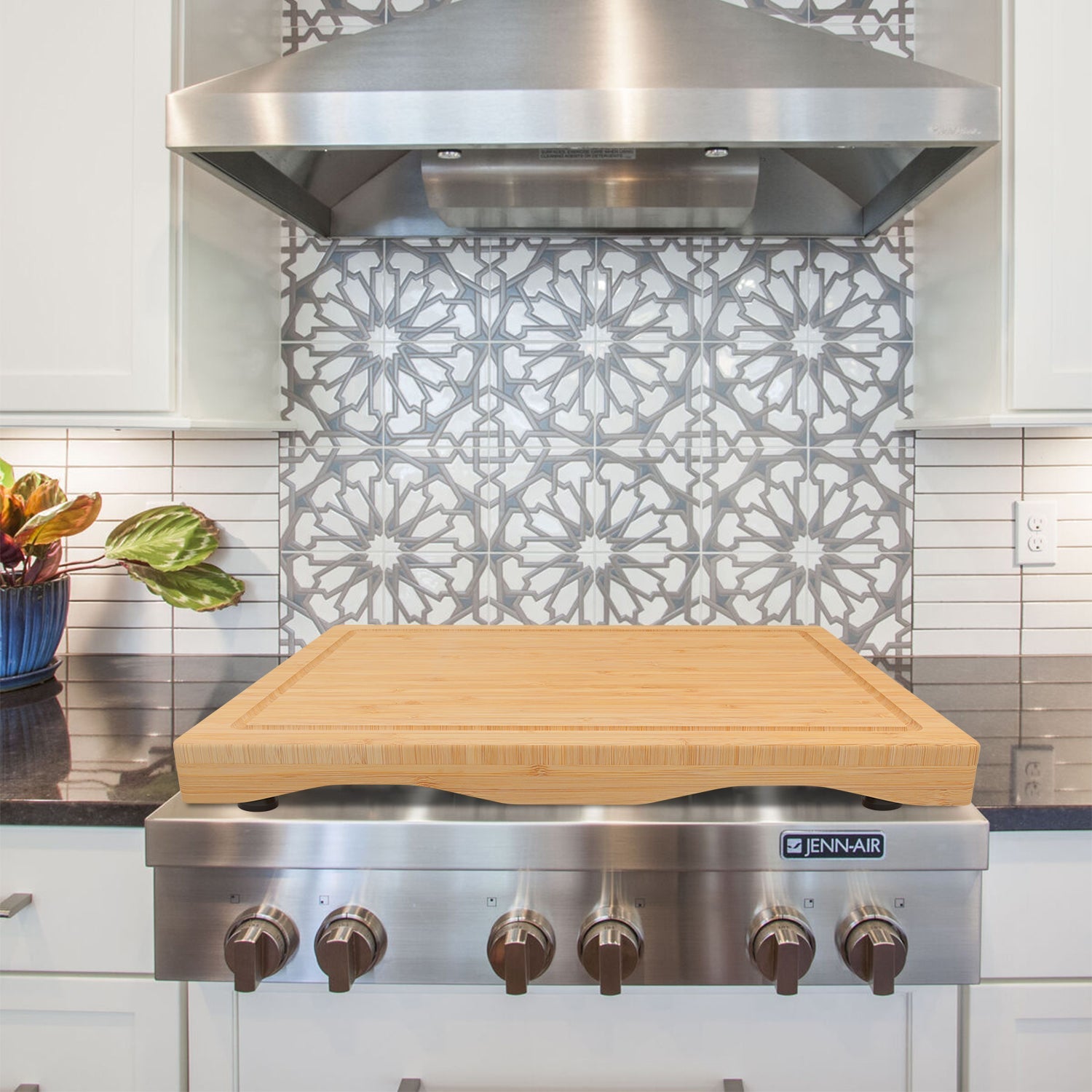 Stove Cover Board for Gas Stovetop - Raised Cutting Board with Legs and Juice Grooves, Adjustable Noodle Board Stove Cover for RV Stove Top (29.52"x21.65")