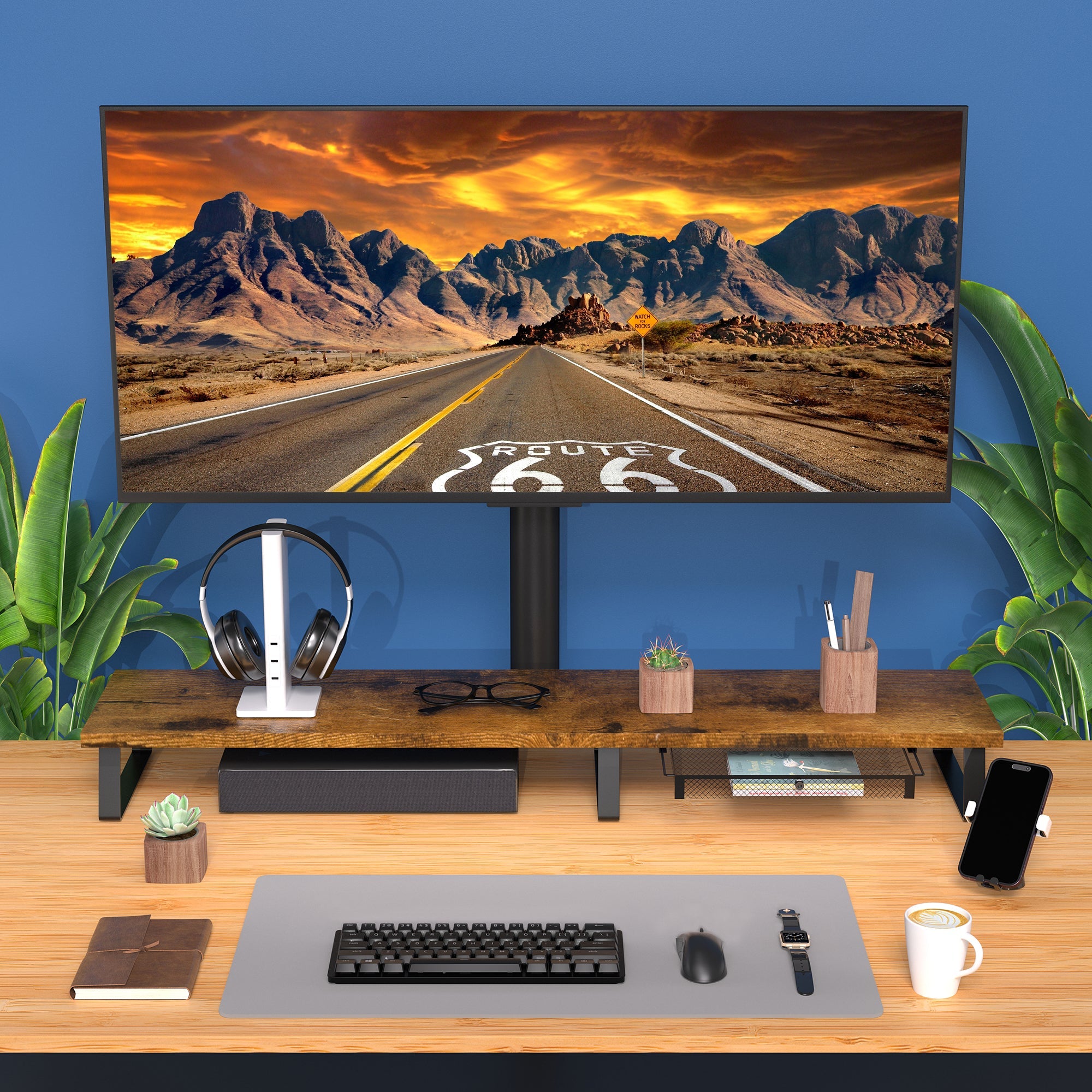 Monitor Stand with Drawer For 2 Monitors Desk Shelf with Metal Legs  (Three Color)