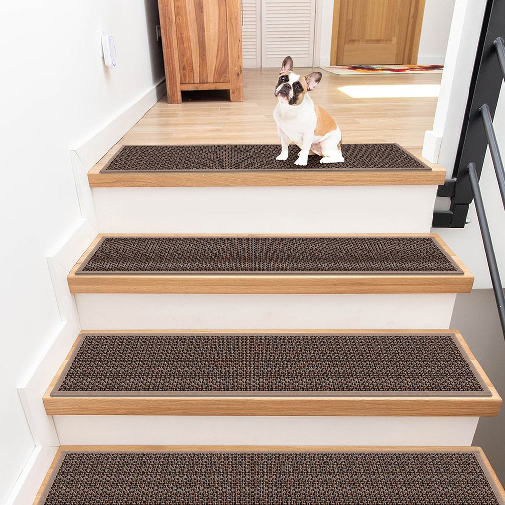 Non Slip Stair Treads for Wooden Steps Indoor 15pcs Brown Stair Rugs