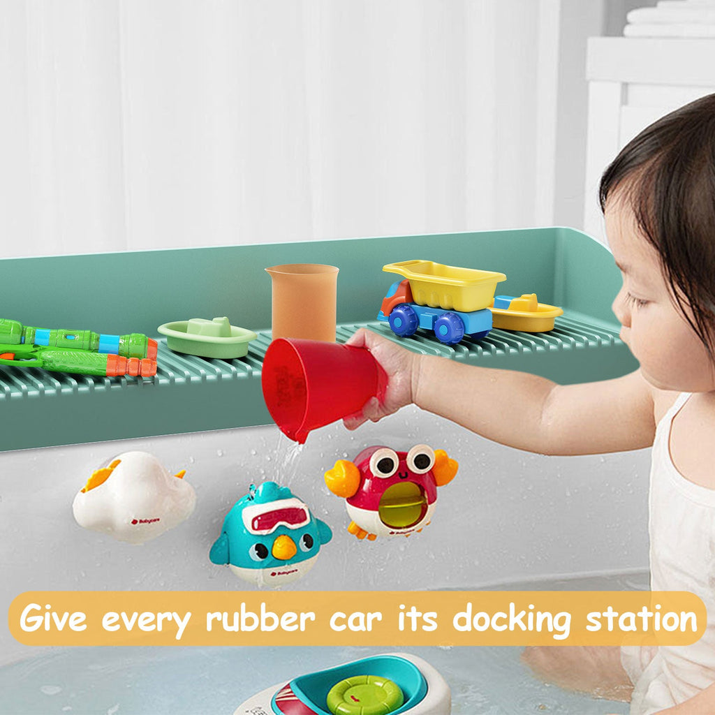 Bathtub Splash Guard for Kids - Silicone Bath Splash Guard Shelf, Large Bath Toy Tray Holder, Tub Water Splash Guard with Strong Suction Cups, Bathroom Accessories for Baby Bath, Aqua