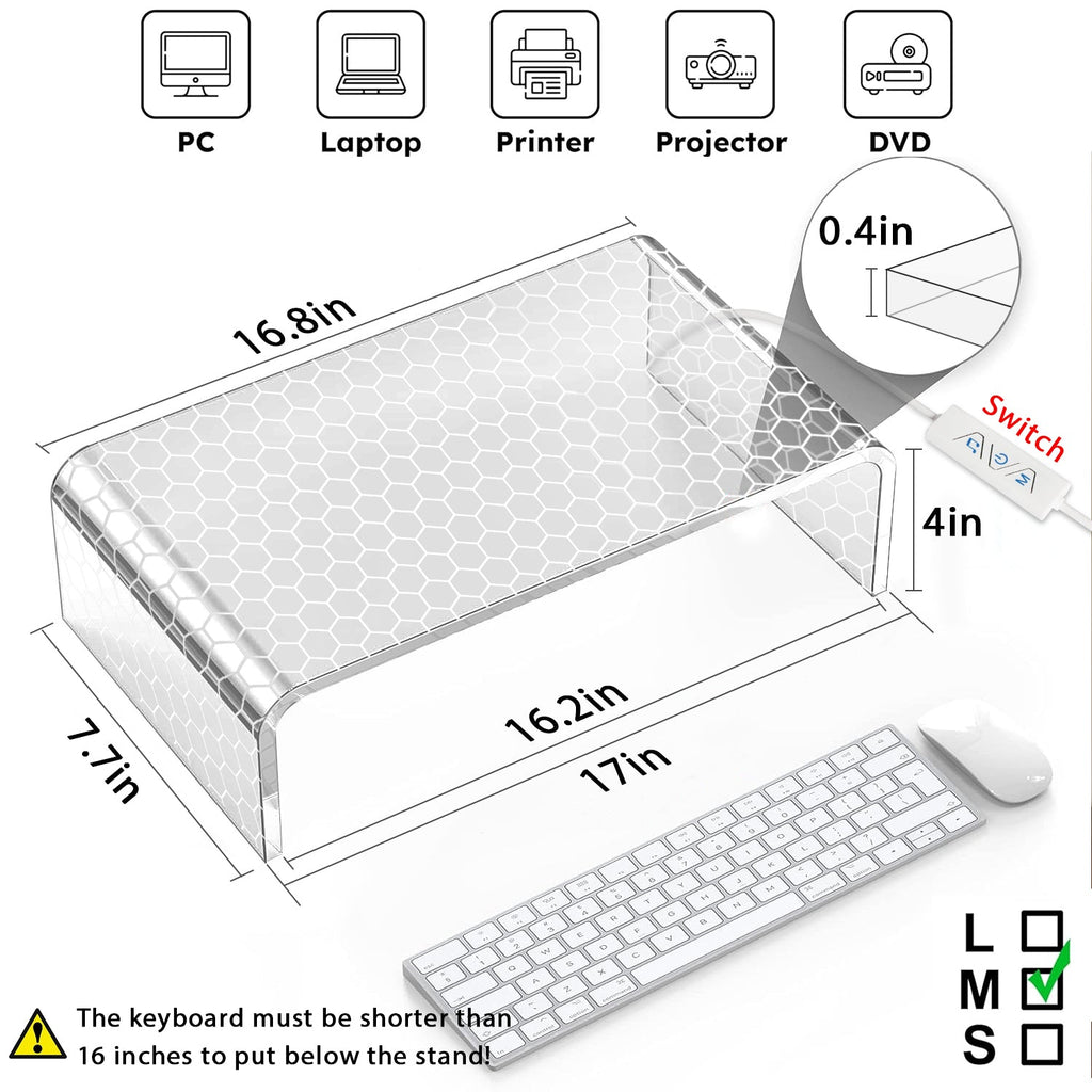Acrylic Monitor Stand with LED Light