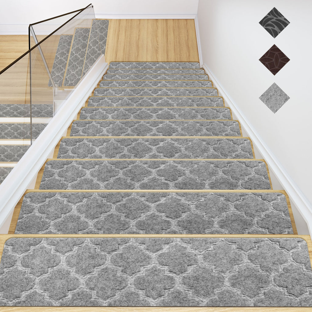 Wood Stair Treads Peel and Stick Carpet Tiles and  Self Adhesive Backing-15 Pack