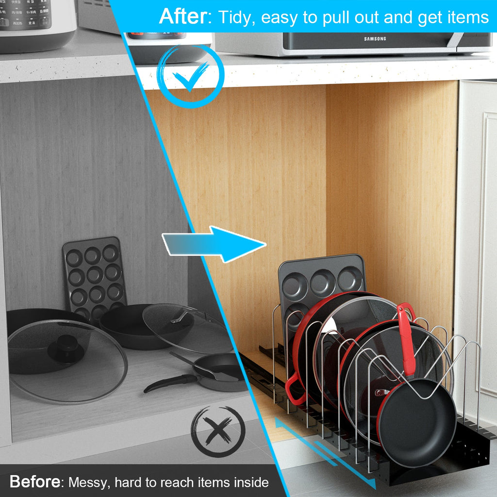 Golener 4 Adjustable Dividers for Pull Out Pots and Pans Organizer