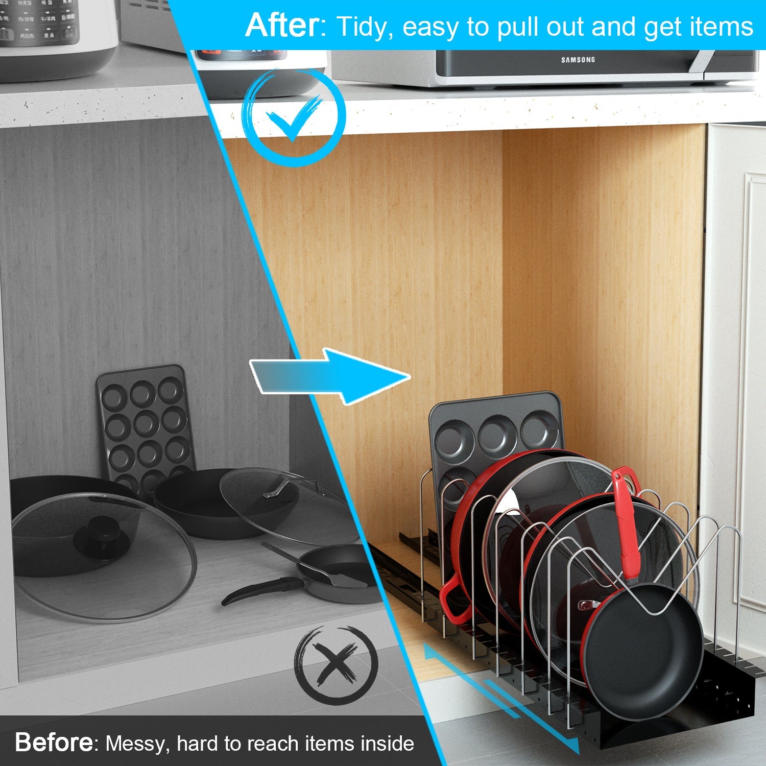 Golener 4 Adjustable Dividers for Pull Out Pots and Pans Organizer