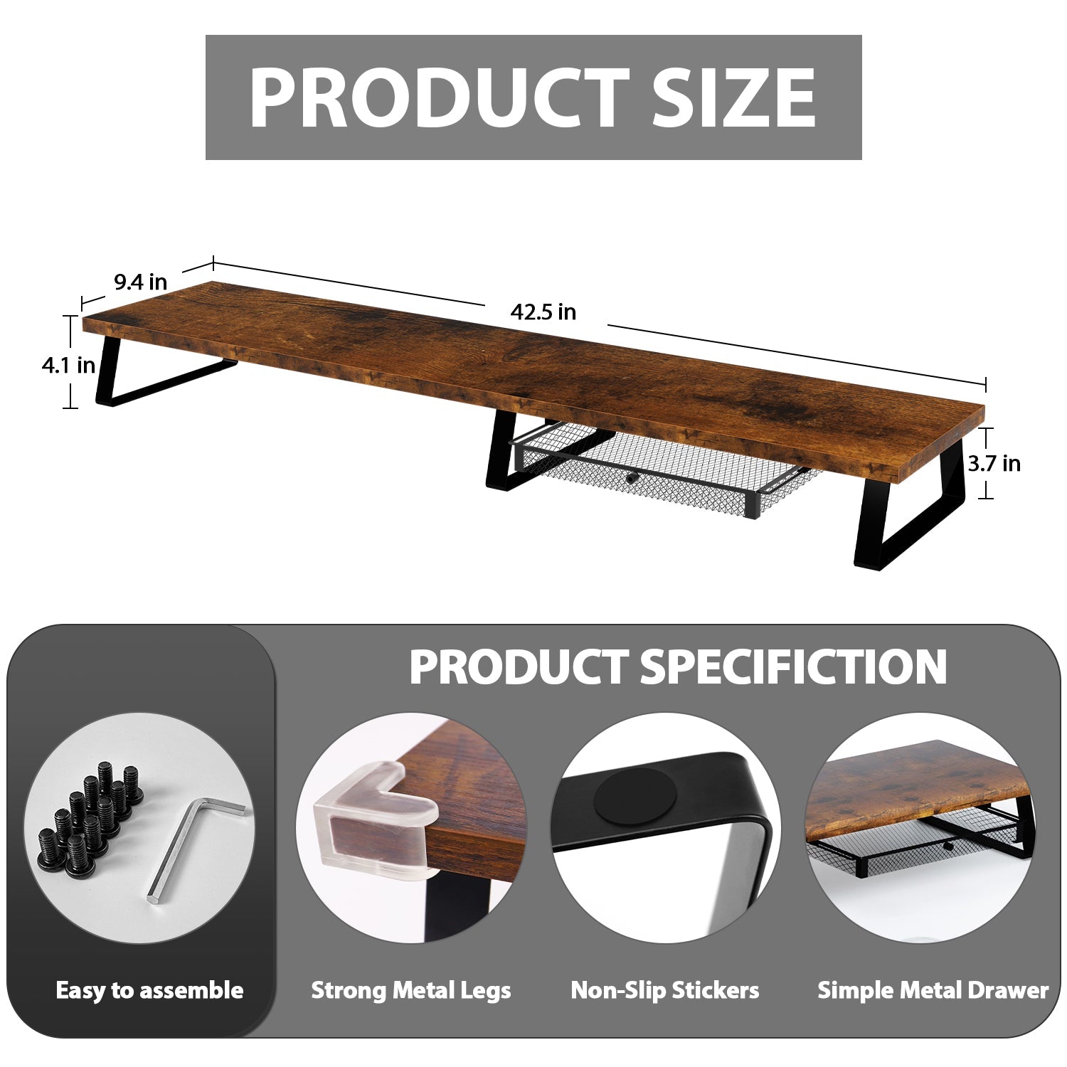 Monitor Stand with Drawer For 2 Monitors Desk Shelf with Metal Legs  (Three Color)