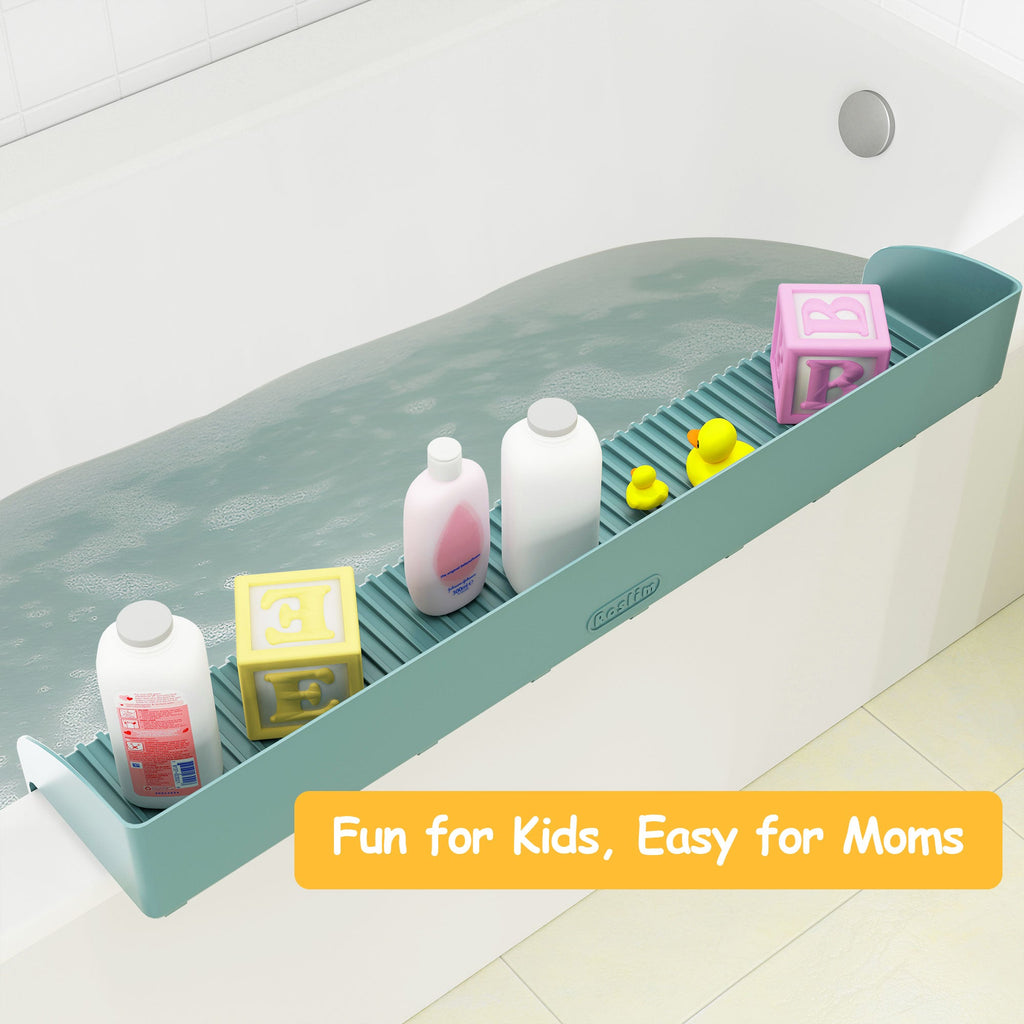 Bathtub Splash Guard for Kids - Silicone Bath Splash Guard Shelf, Large Bath Toy Tray Holder, Tub Water Splash Guard with Strong Suction Cups, Bathroom Accessories for Baby Bath, Aqua