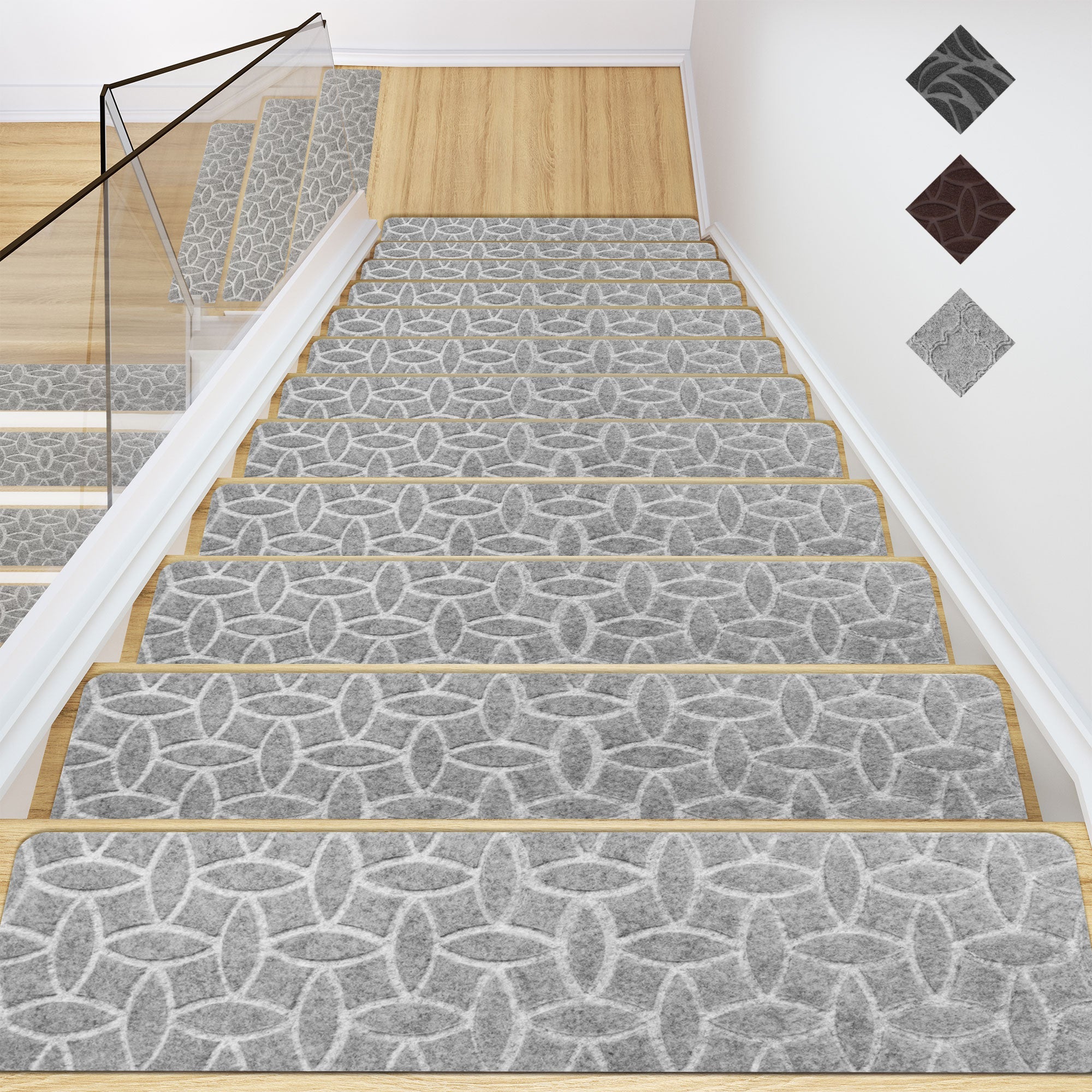 Wood Stair Treads Peel and Stick Carpet Tiles and  Self Adhesive Backing-15 Pack