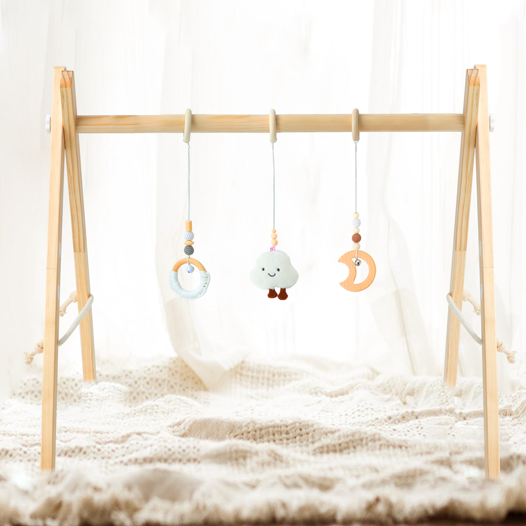 Best Baby Play Gym Wooden with 6 Infant Activity Toys