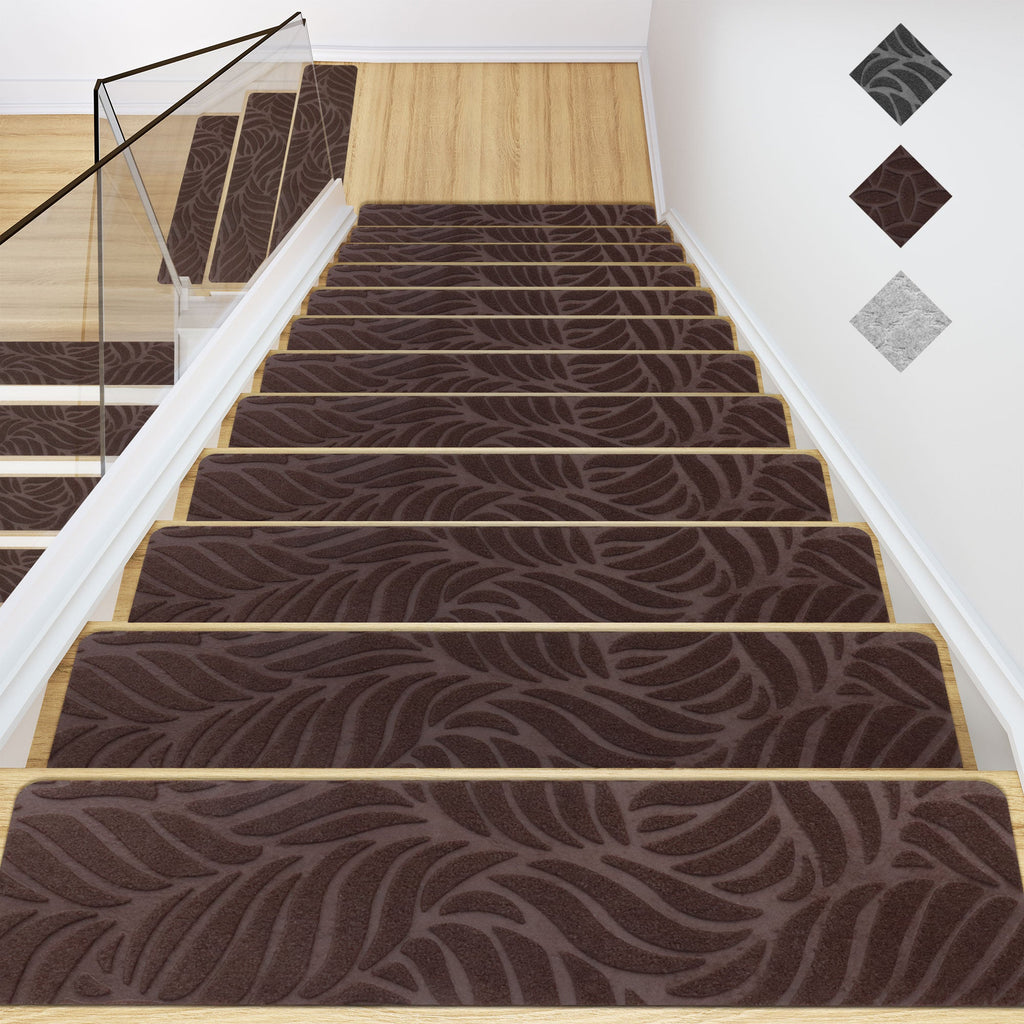 Wood Stair Treads Peel and Stick Carpet Tiles and  Self Adhesive Backing-15 Pack