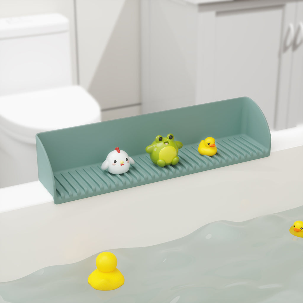 Bathtub Splash Guard for Tub - Silicone Tub Water Splash Guard with 4 Suction Cups, Bath Toy Holder, Tub Play Shelf for Kids, Bathtub Side Splash Guard Tray, Toddler Bathroom Essentials, 1Pack