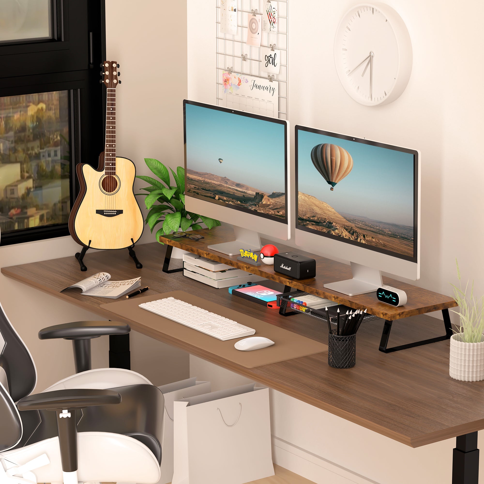 Monitor Stand with Drawer For 2 Monitors Desk Shelf with Metal Legs  (Three Color)