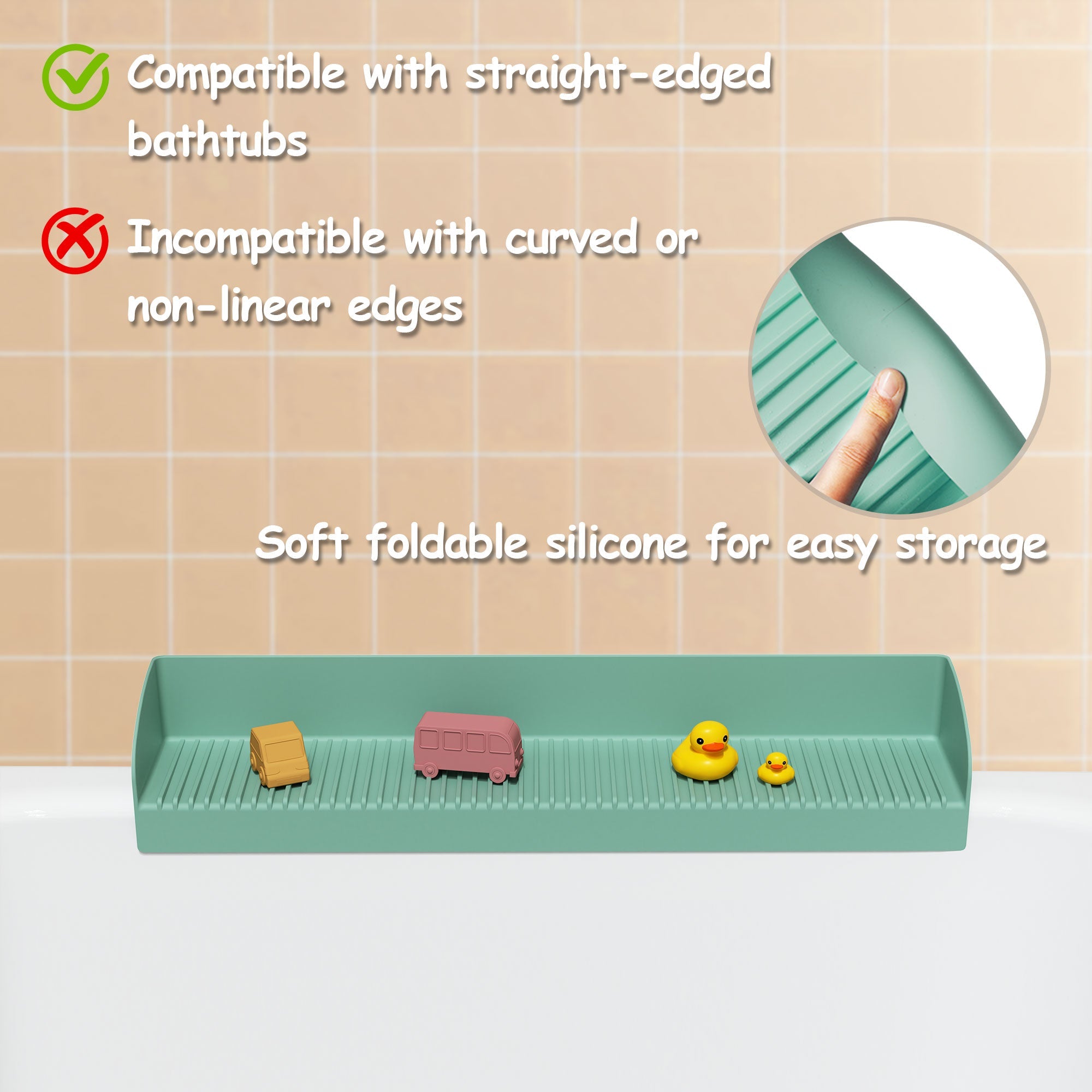 Bathtub Splash Guard for Kids - Silicone Bath Splash Guard Shelf, Large Bath Toy Tray Holder, Tub Water Splash Guard with Strong Suction Cups, Bathroom Accessories for Baby Bath, Aqua