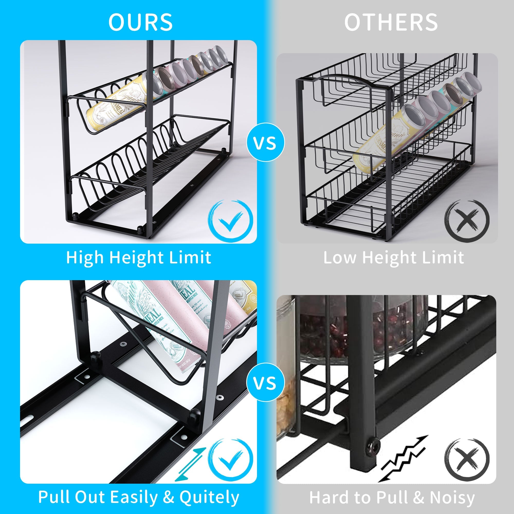 Pull Out 3-Tier Spice Rack Sliding Organizer for Kitchen Cabinets
