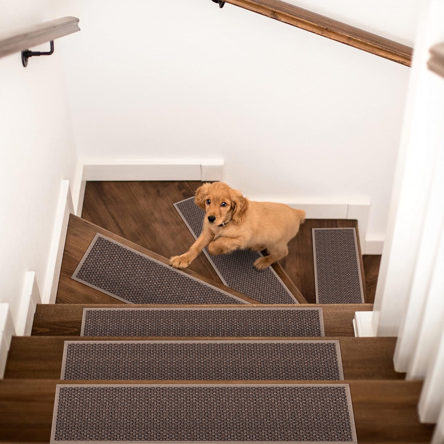 Non Slip Stair Treads for Wooden Steps Indoor 15pcs Brown Stair Rugs