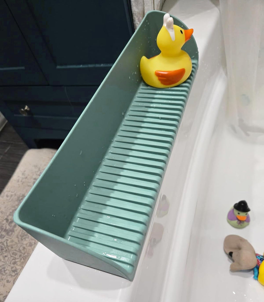 Bathtub Splash Guard for Tub - Silicone Tub Water Splash Guard with 4 Suction Cups, Bath Toy Holder, Tub Play Shelf for Kids, Bathtub Side Splash Guard Tray, Toddler Bathroom Essentials, 1Pack