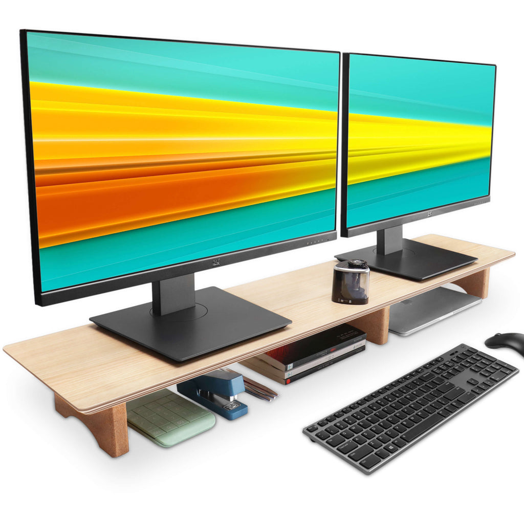 Dual Monitor Stand Solid Wood Desktop Stands (Three Color)