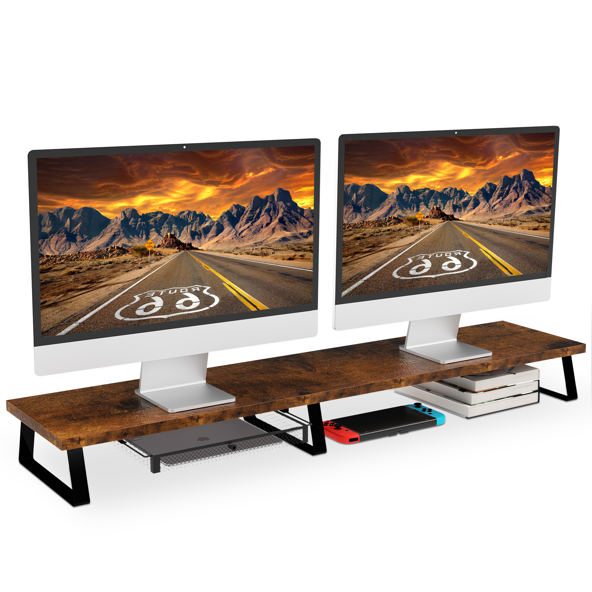 Monitor Stand with Drawer For 2 Monitors Desk Shelf with Metal Legs  (Three Color)