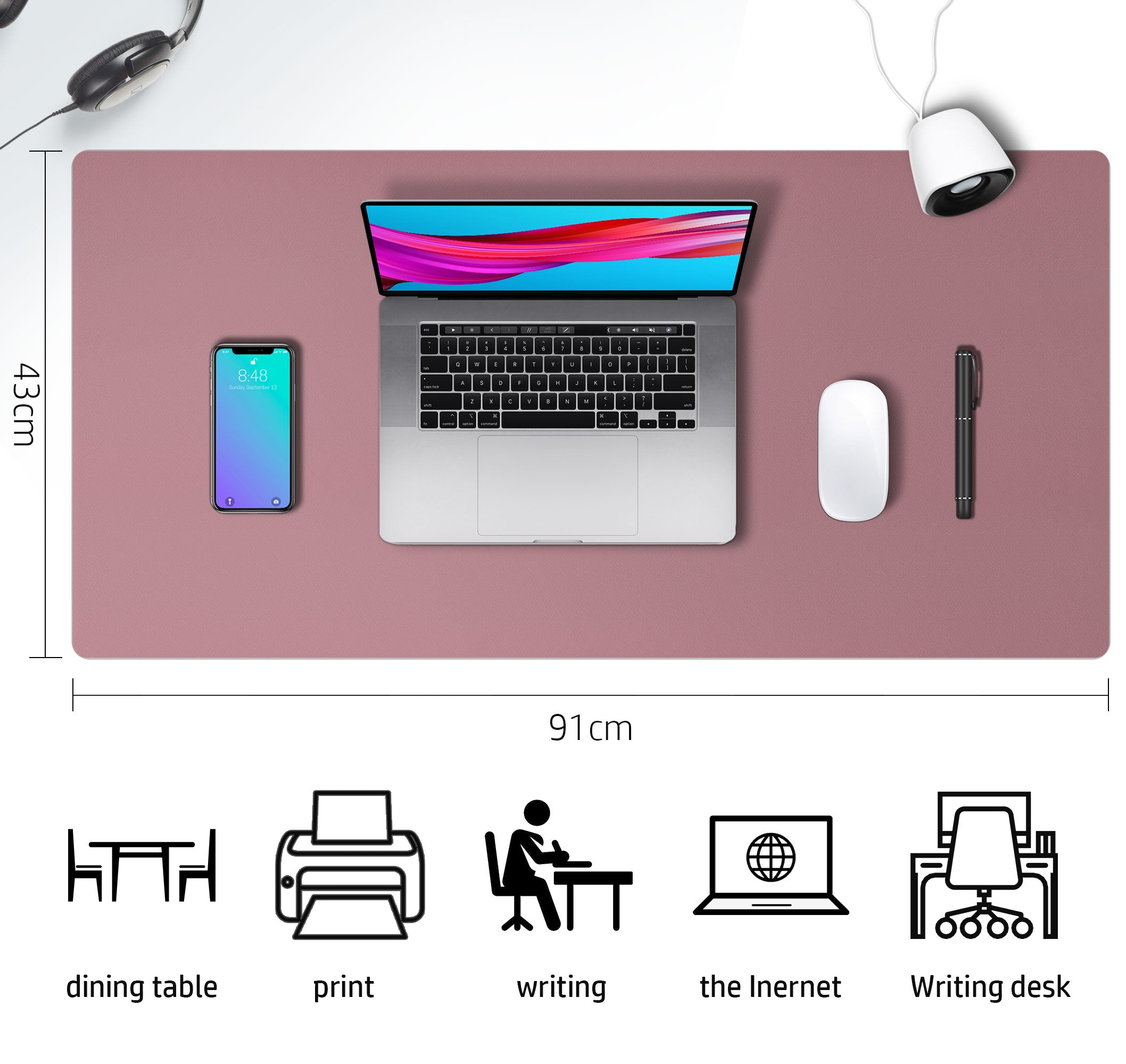 Leather Desk Pad (Four Sizes / Dark Pink)